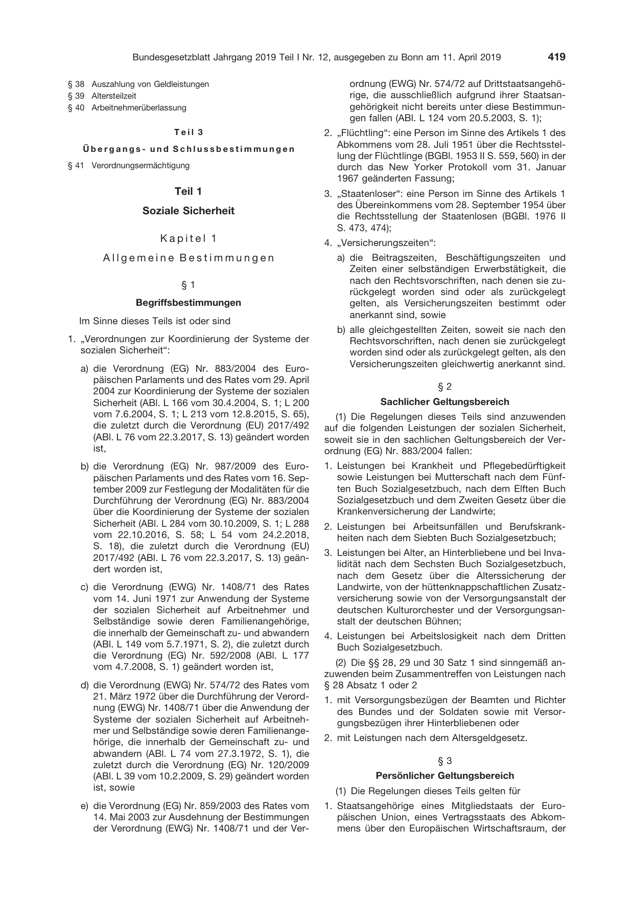 BGBl. 2019, Seite 419 — Originalseite als Abbildung