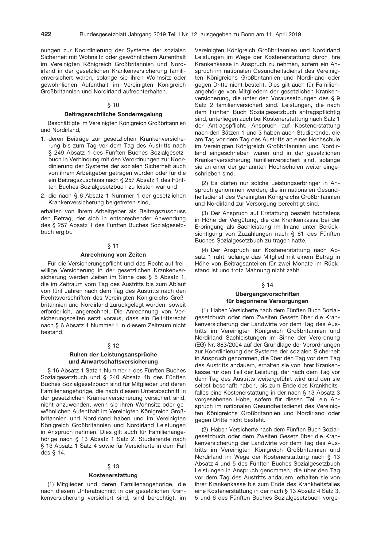BGBl. 2019, Seite 422 — Originalseite als Abbildung