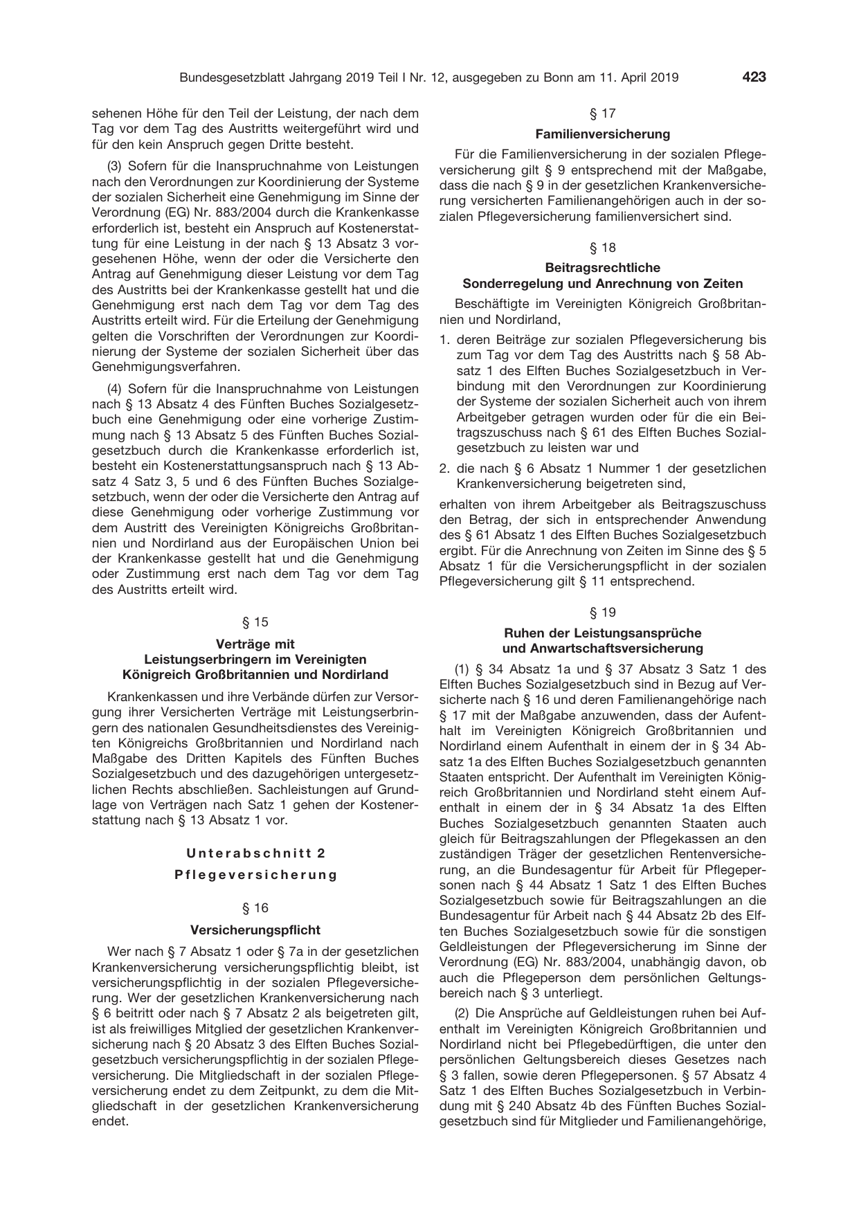 BGBl. 2019, Seite 423 — Originalseite als Abbildung
