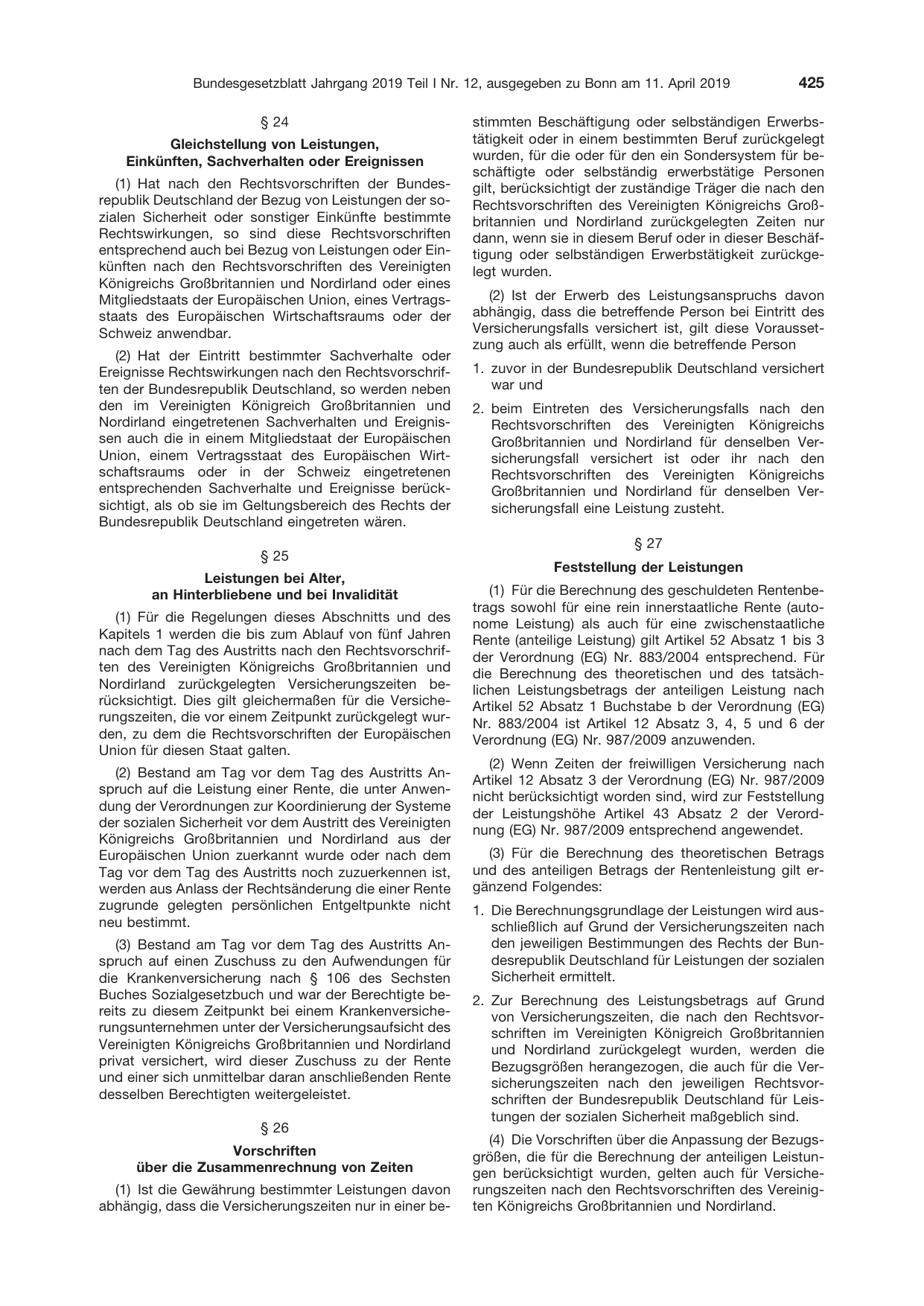 BGBl. 2019, Seite 425 — Originalseite als Abbildung