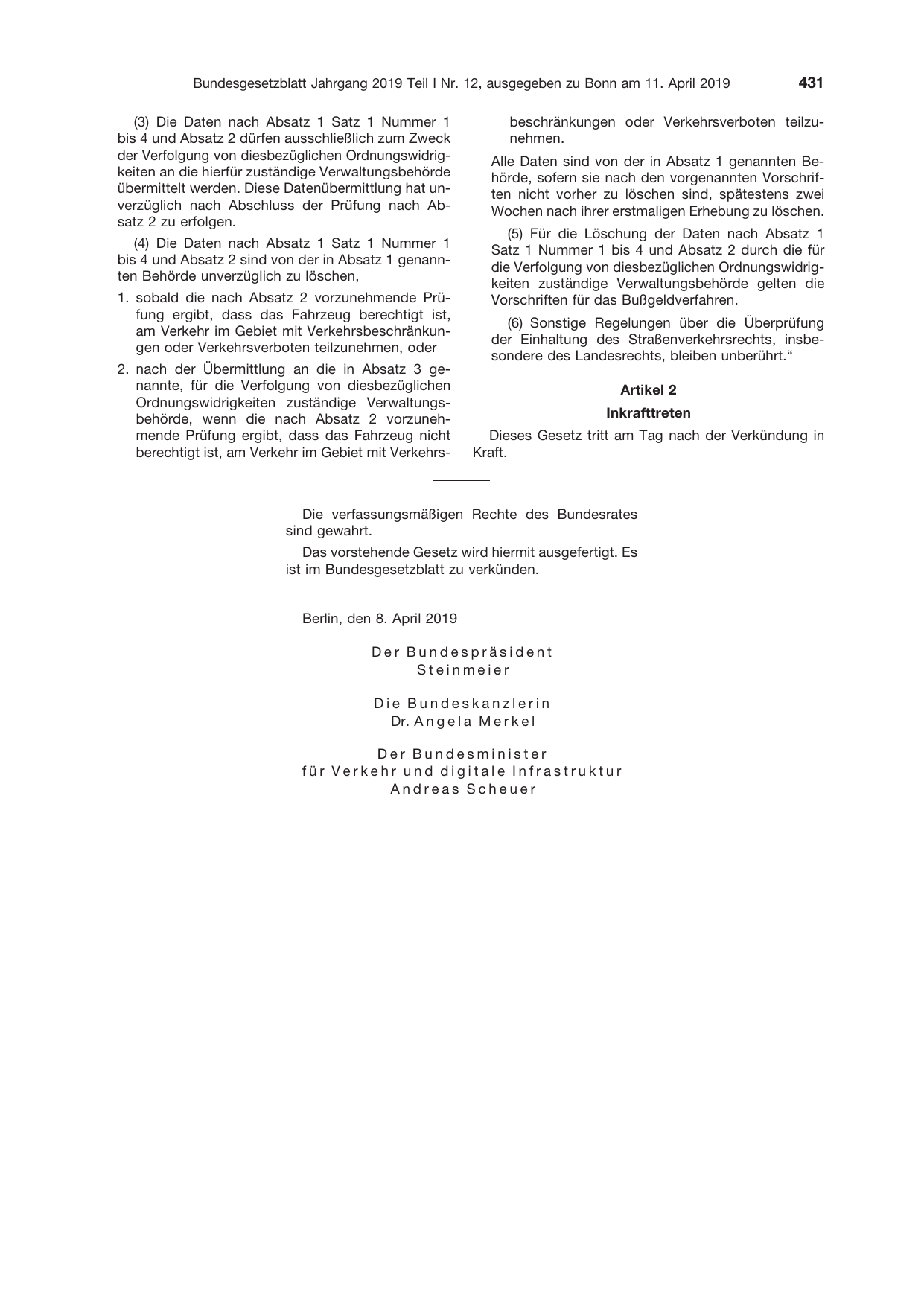 BGBl. 2019, Seite 431 — Originalseite als Abbildung