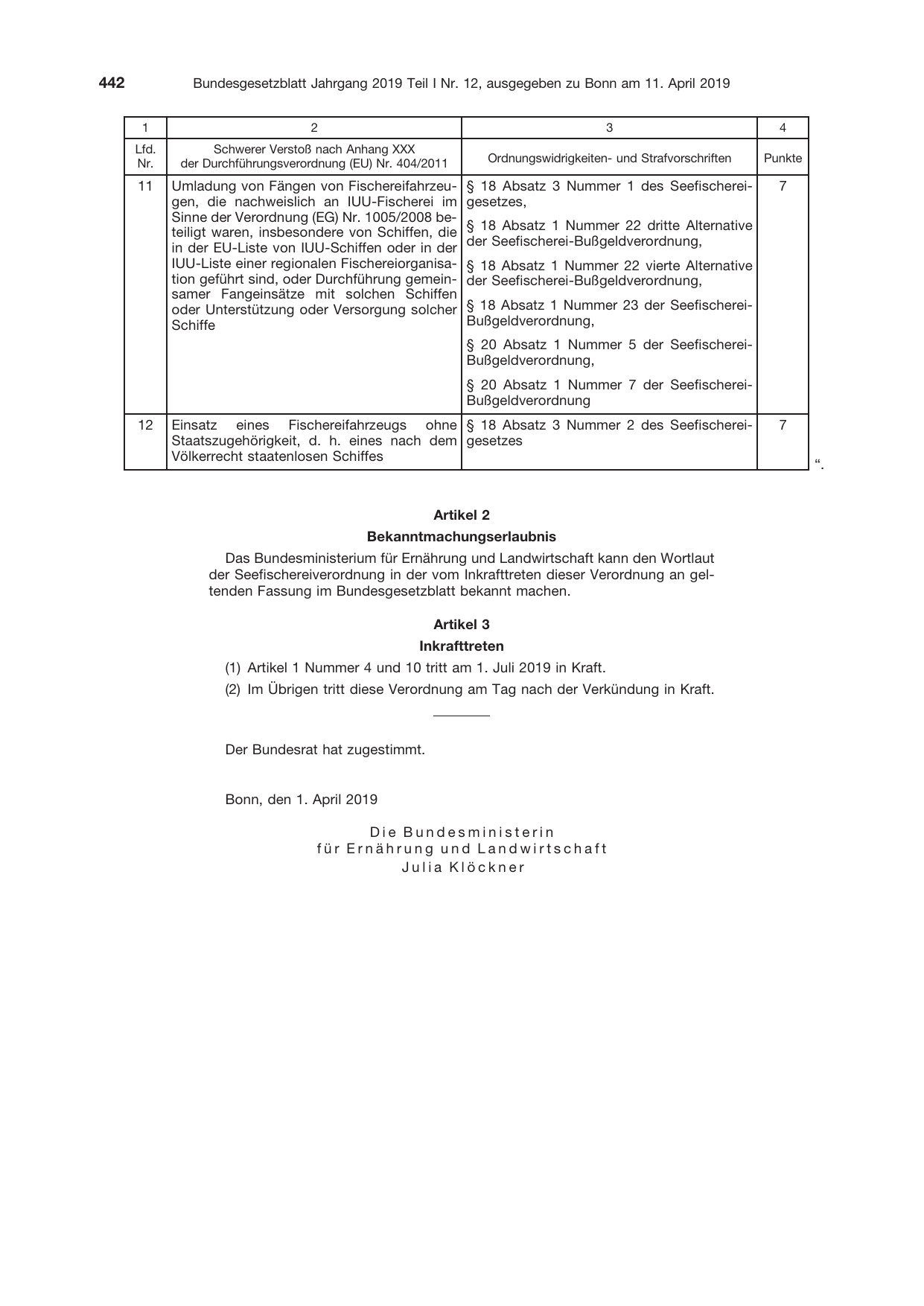 BGBl. 2019, Seite 442 — Originalseite als Abbildung