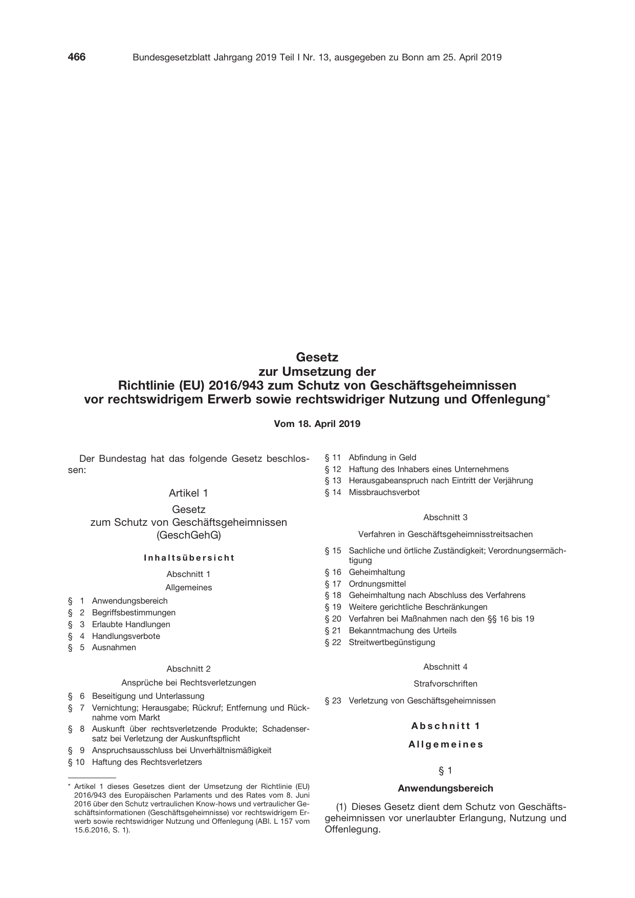 BGBl. 2019, Seite 466 — Originalseite als Abbildung