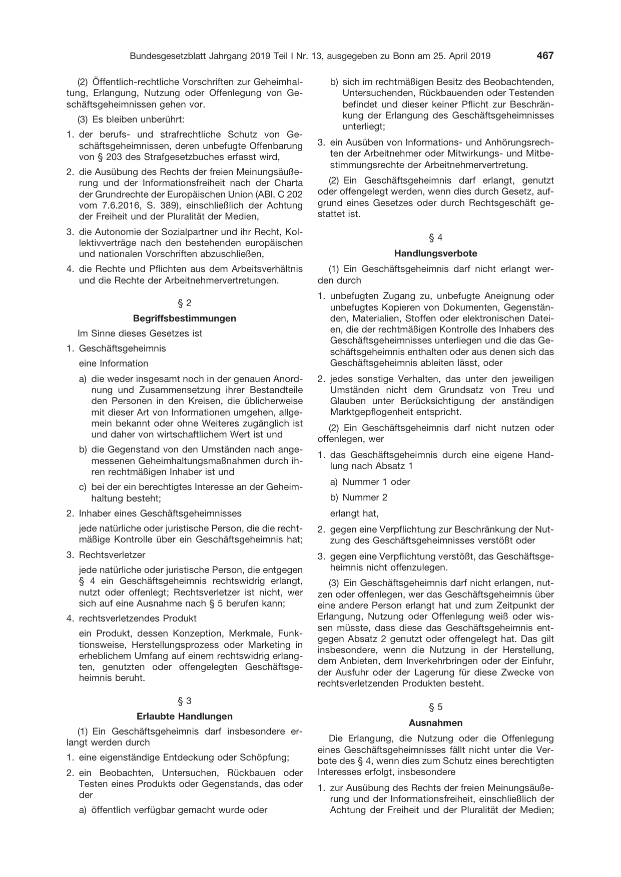BGBl. 2019, Seite 467 — Originalseite als Abbildung