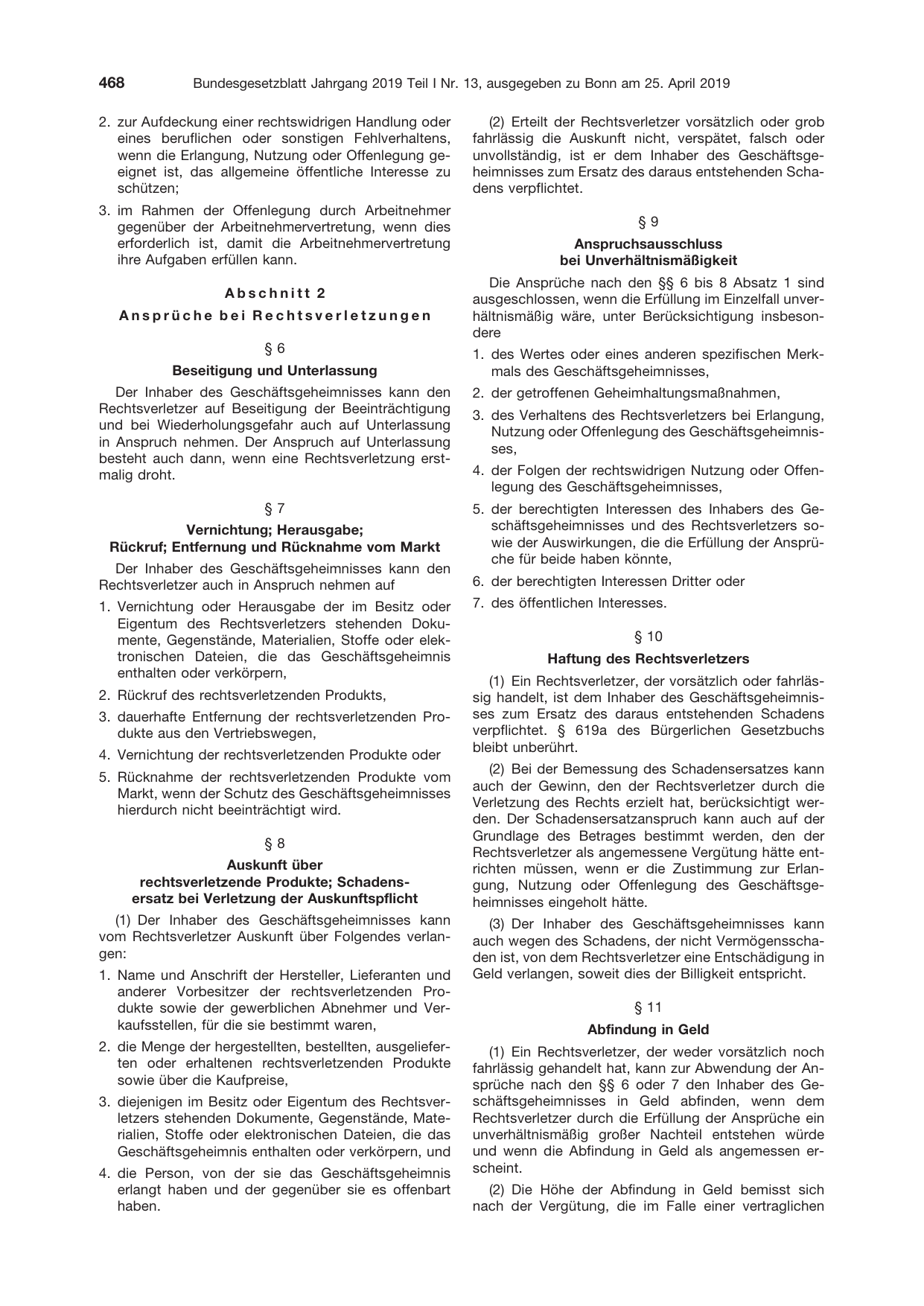 BGBl. 2019, Seite 468 — Originalseite als Abbildung