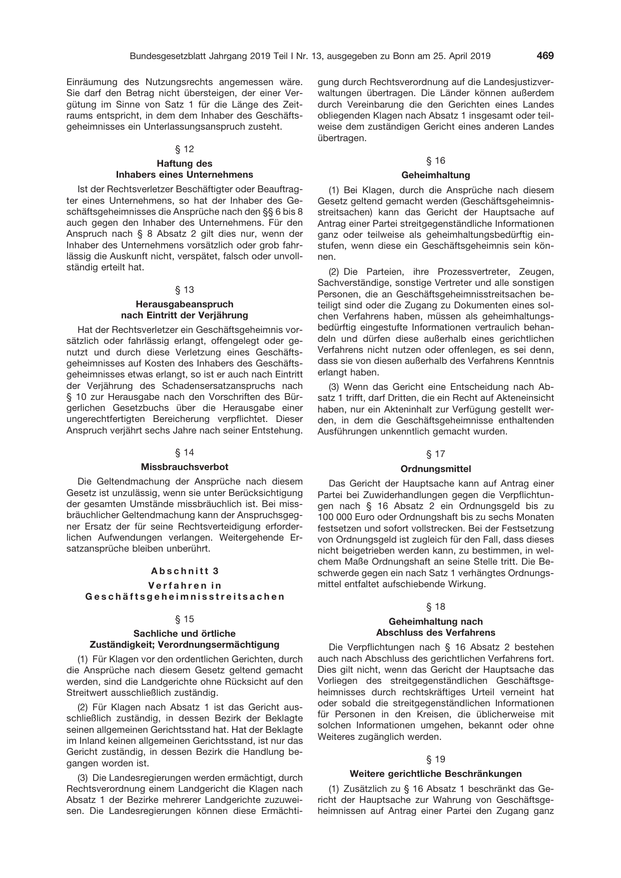BGBl. 2019, Seite 469 — Originalseite als Abbildung