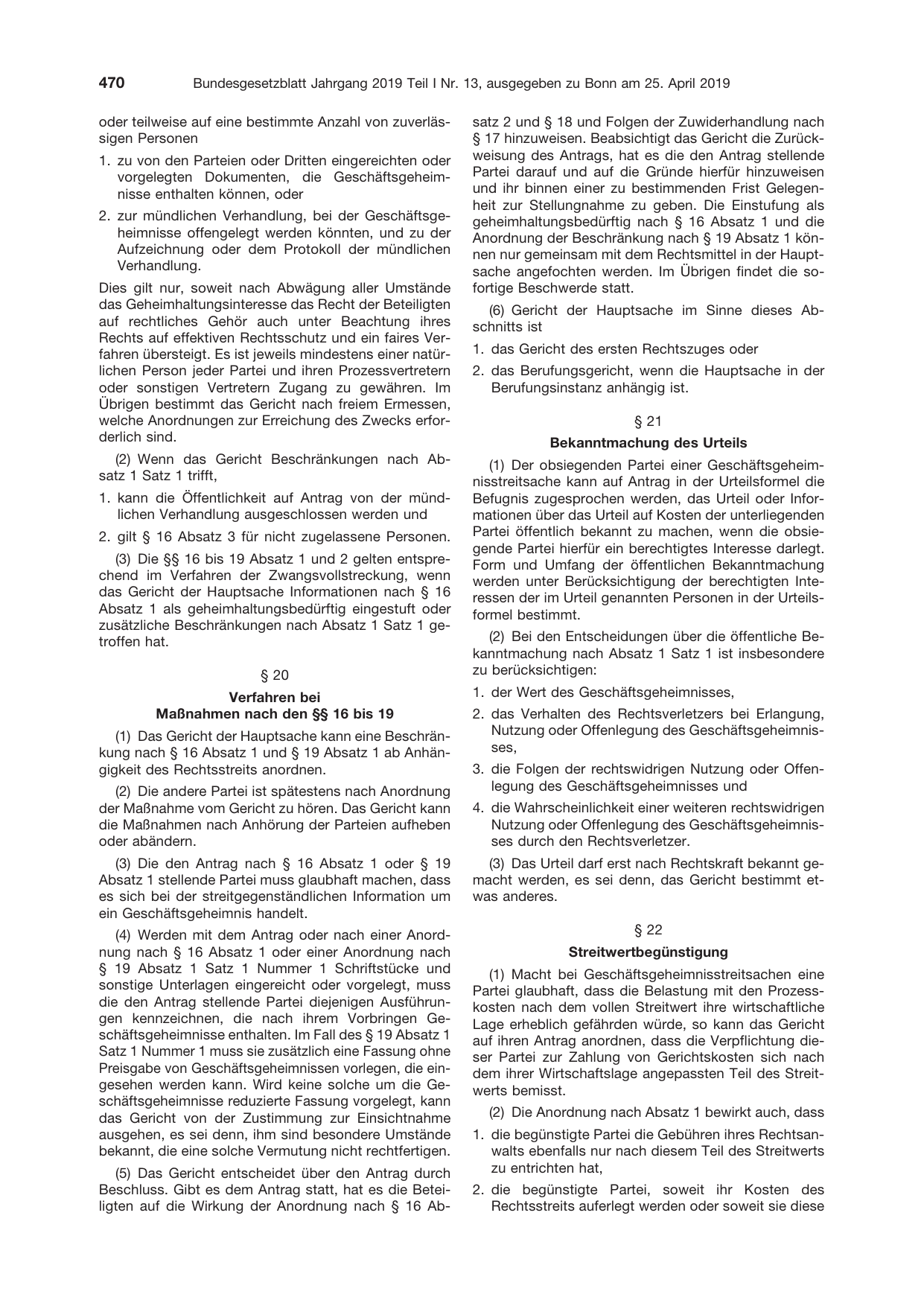BGBl. 2019, Seite 470 — Originalseite als Abbildung