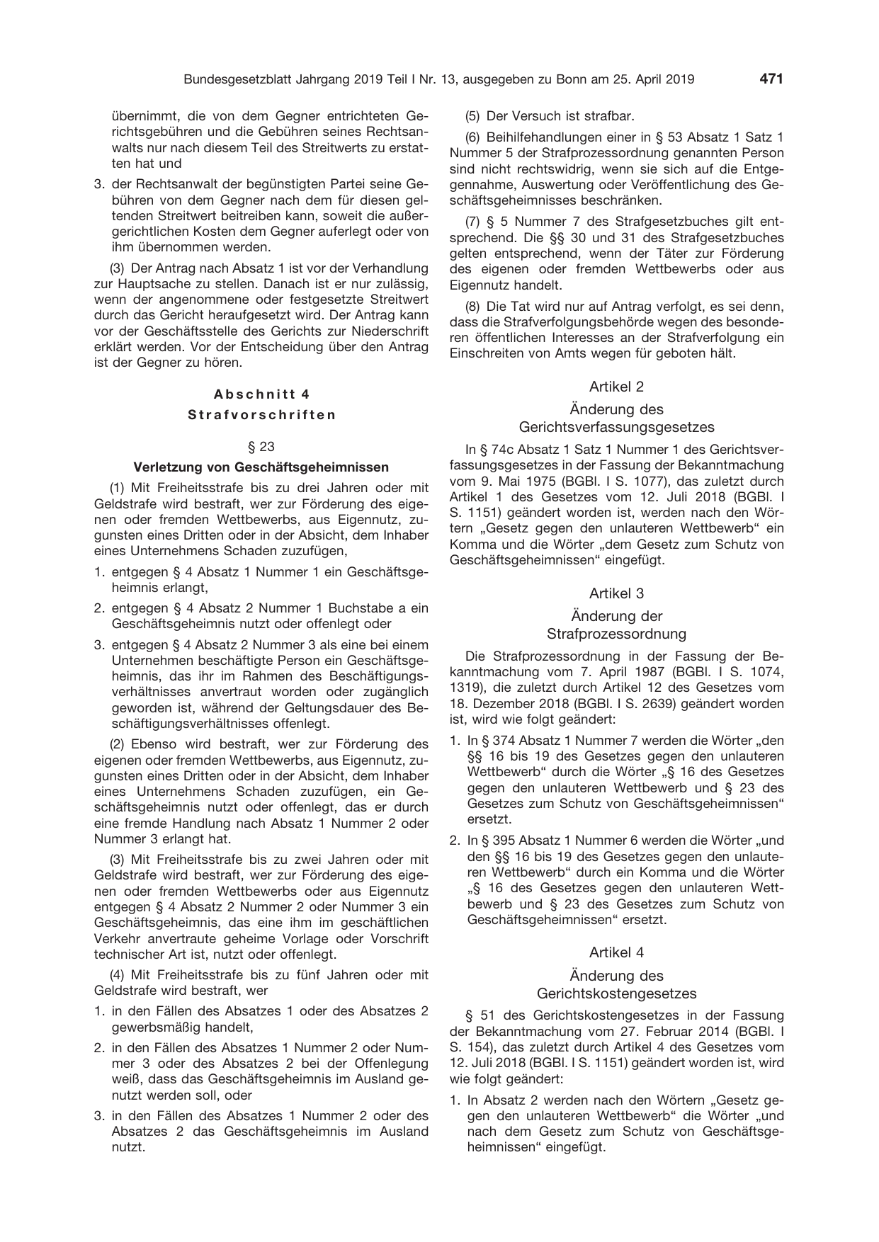 BGBl. 2019, Seite 471 — Originalseite als Abbildung