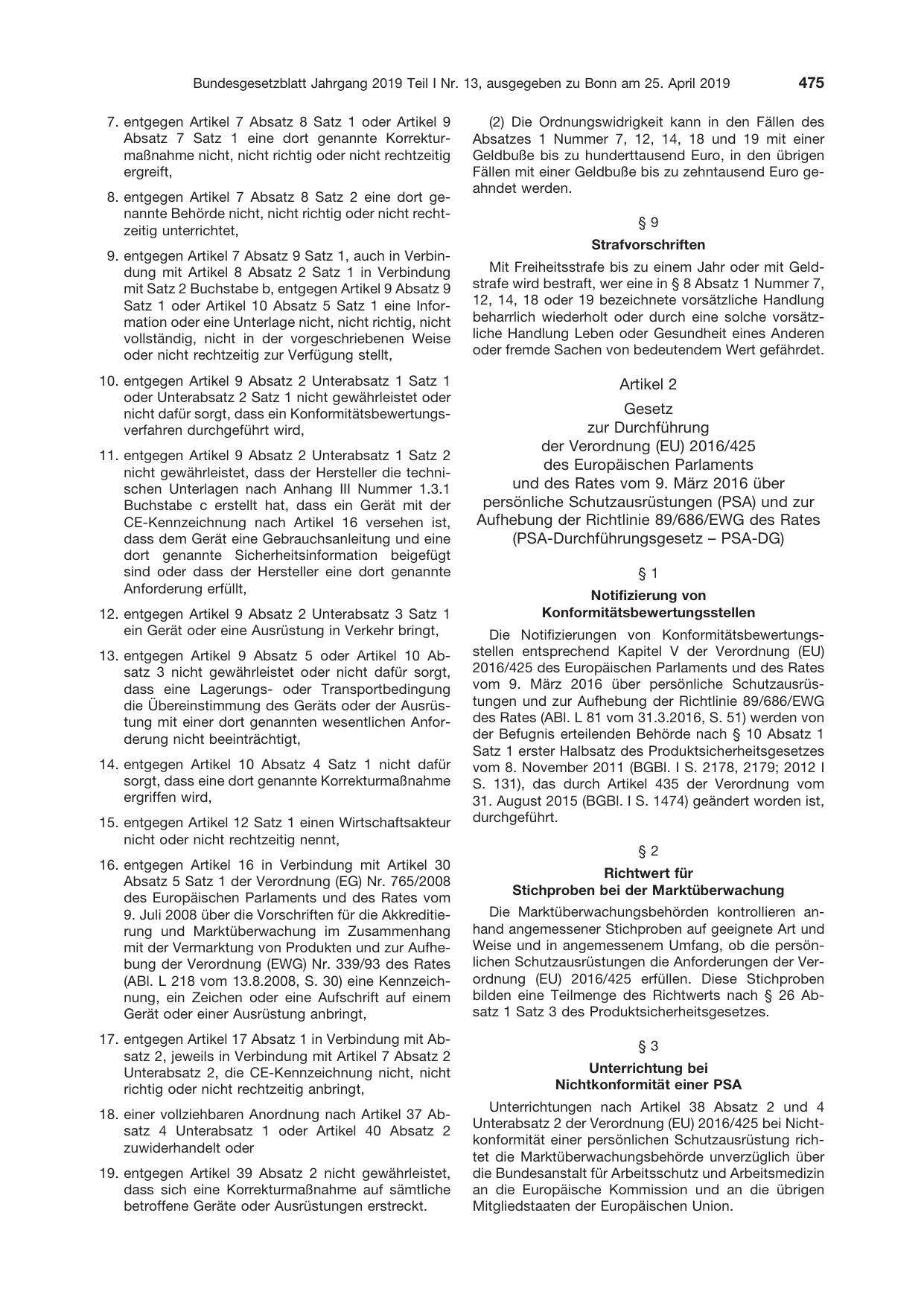 BGBl. 2019, Seite 475 — Originalseite als Abbildung