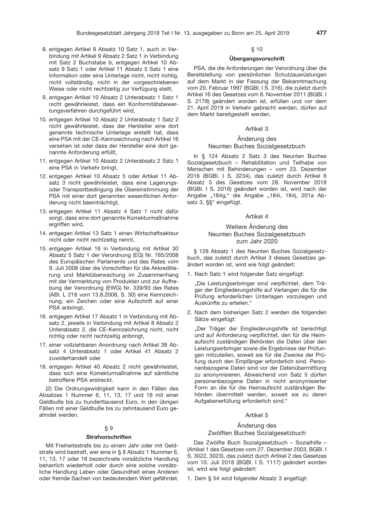 BGBl. 2019, Seite 477 — Originalseite als Abbildung