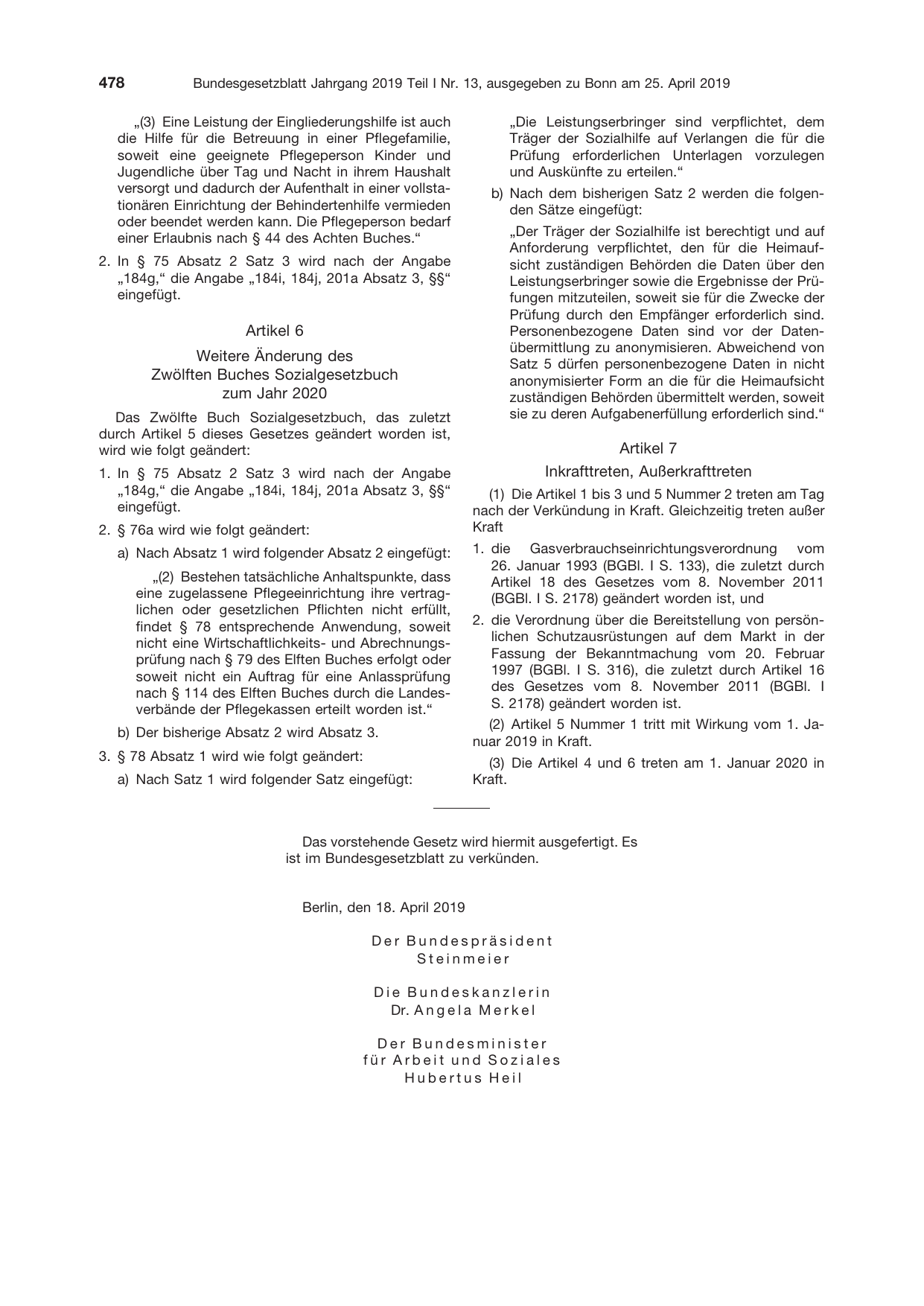 BGBl. 2019, Seite 478 — Originalseite als Abbildung