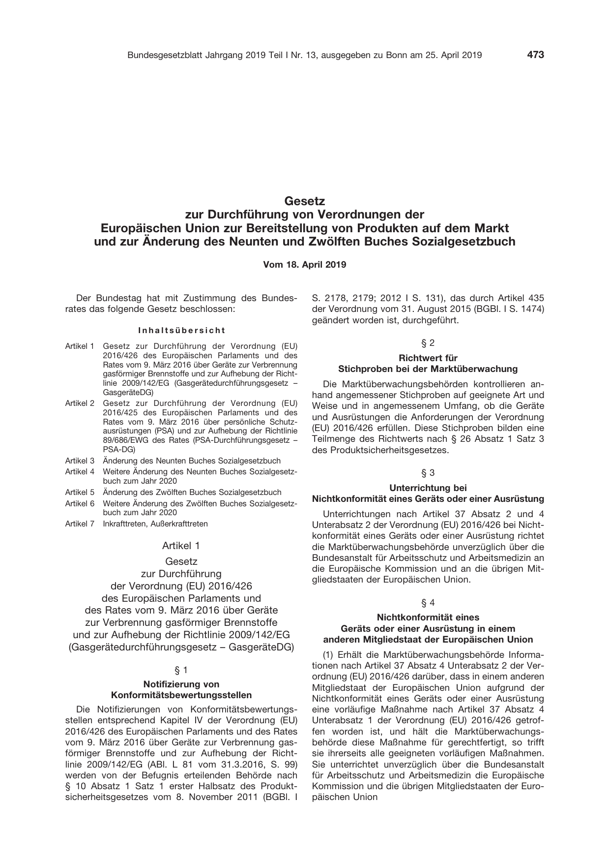 BGBl. 2019, Seite 473 — Originalseite als Abbildung