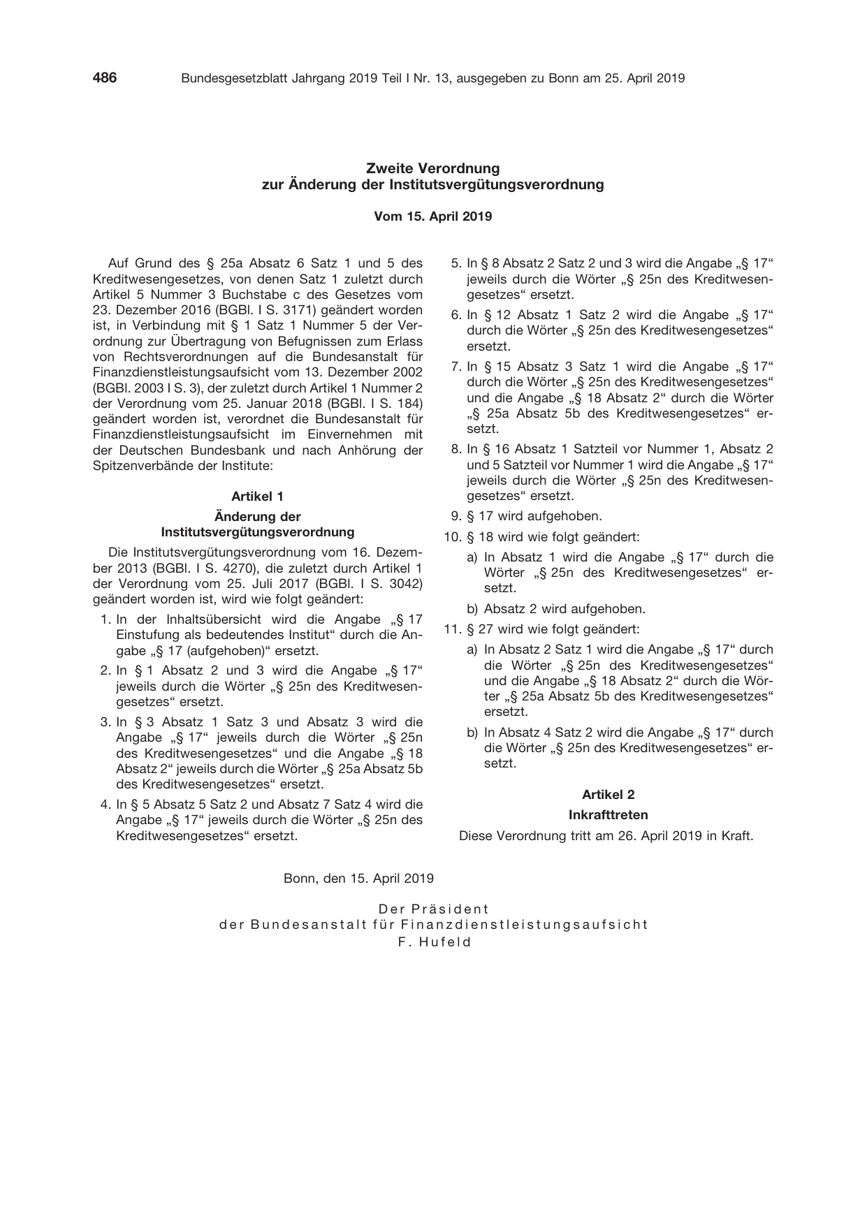 BGBl. 2019, Seite 486 — Originalseite als Abbildung