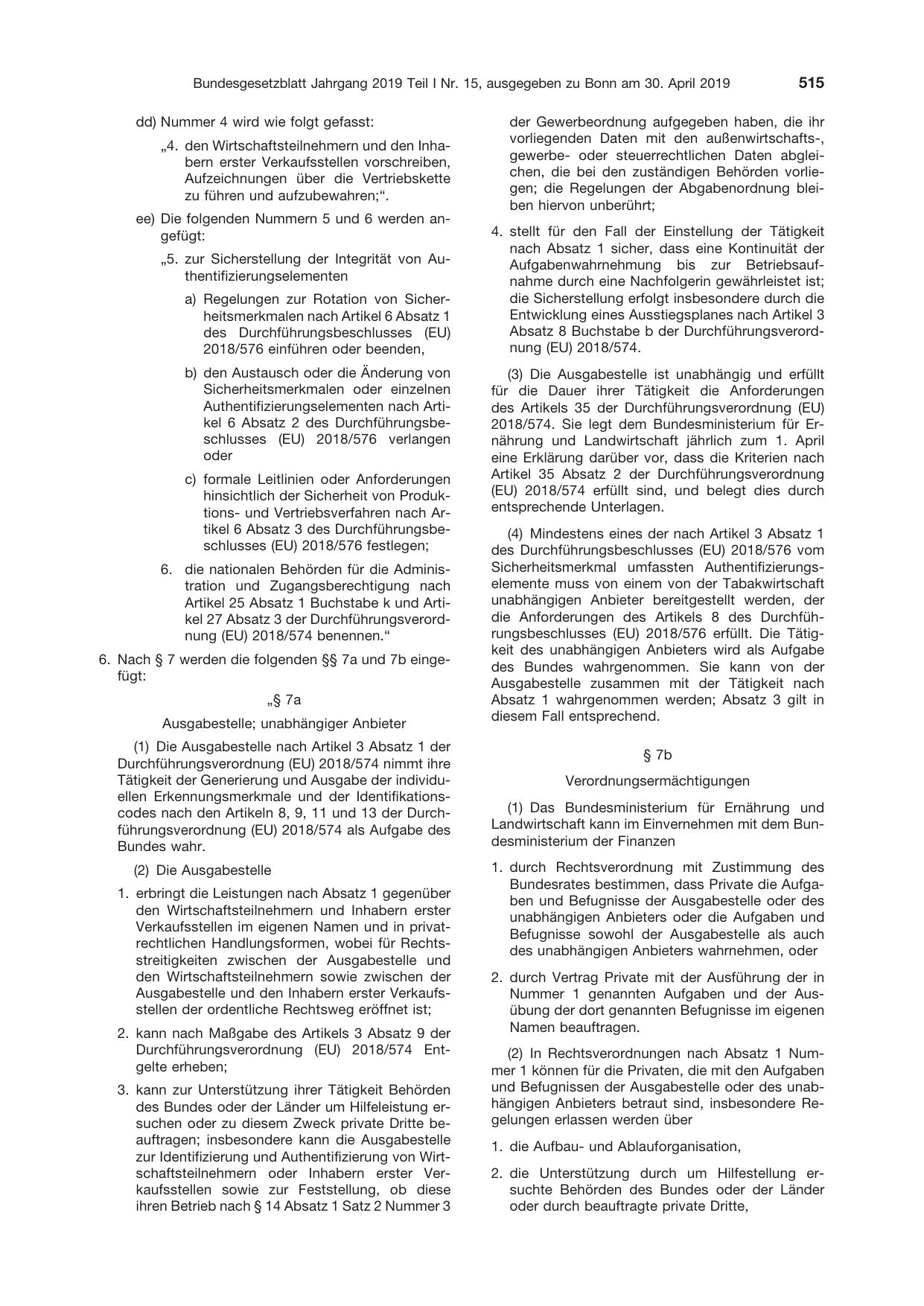 BGBl. 2019, Seite 515 — Originalseite als Abbildung