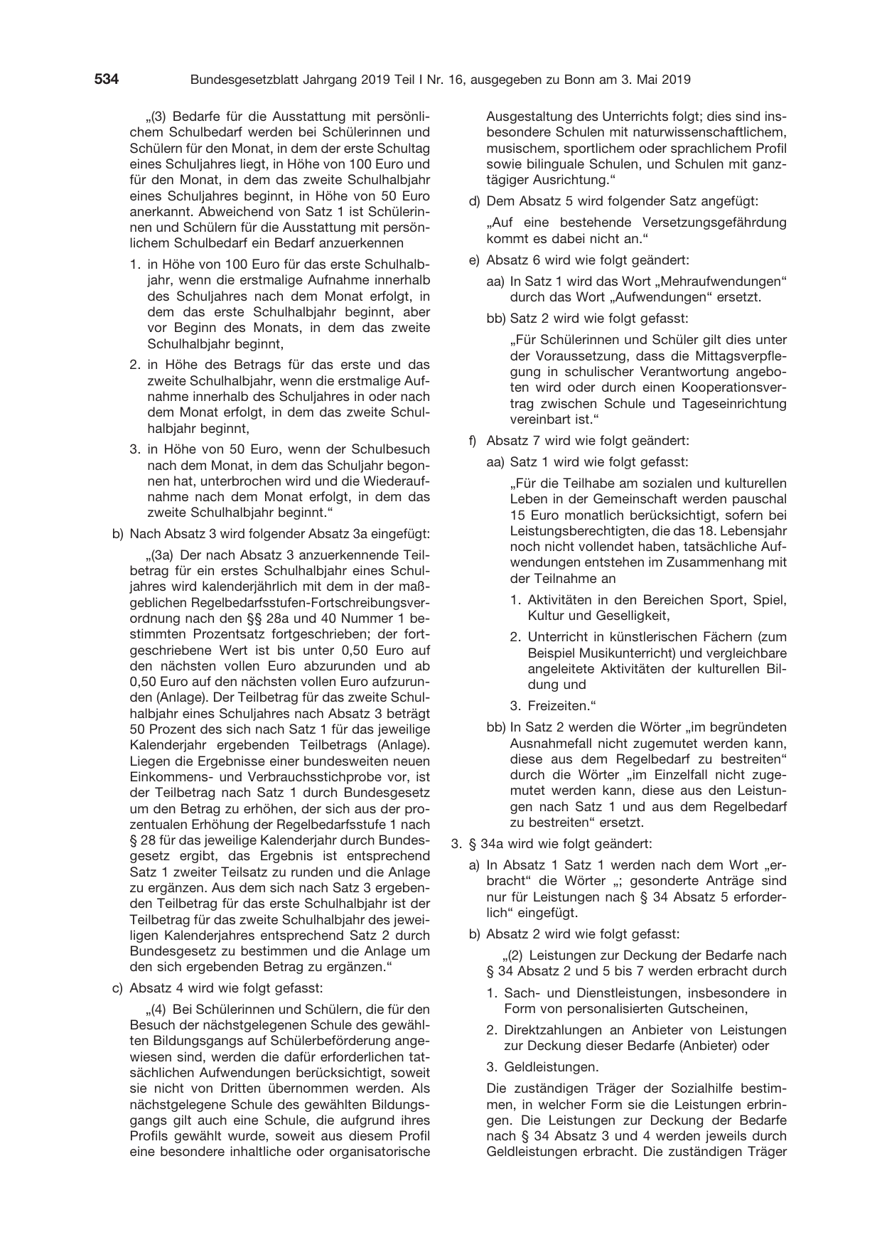 BGBl. 2019, Seite 534 — Originalseite als Abbildung