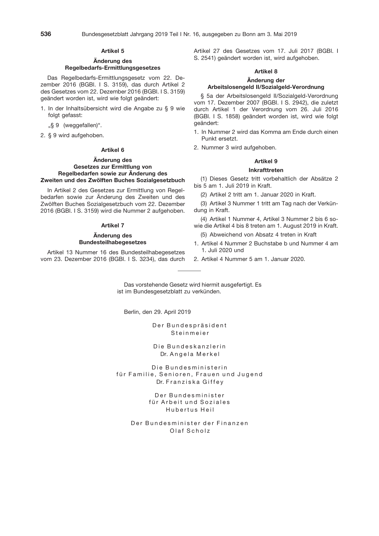 BGBl. 2019, Seite 536 — Originalseite als Abbildung