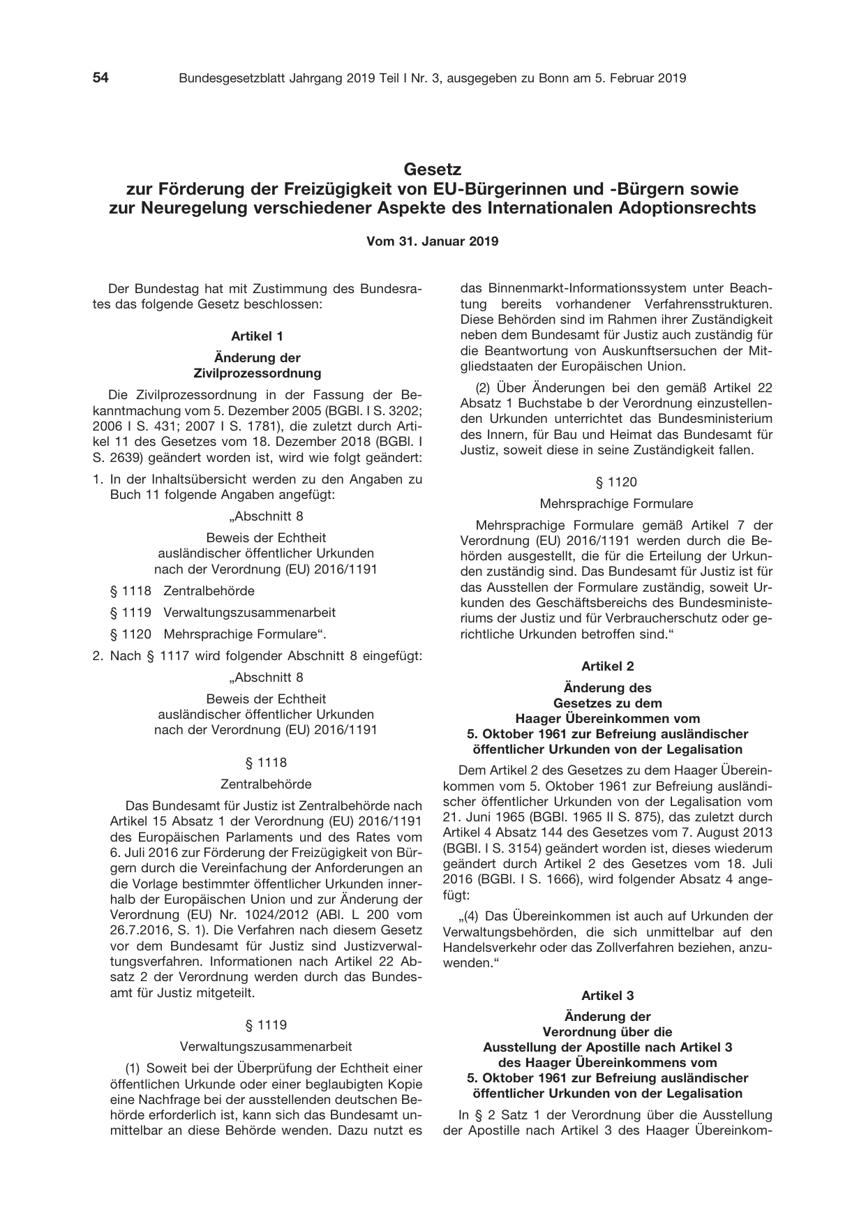 BGBl. 2019, Seite 54 — Originalseite als Abbildung