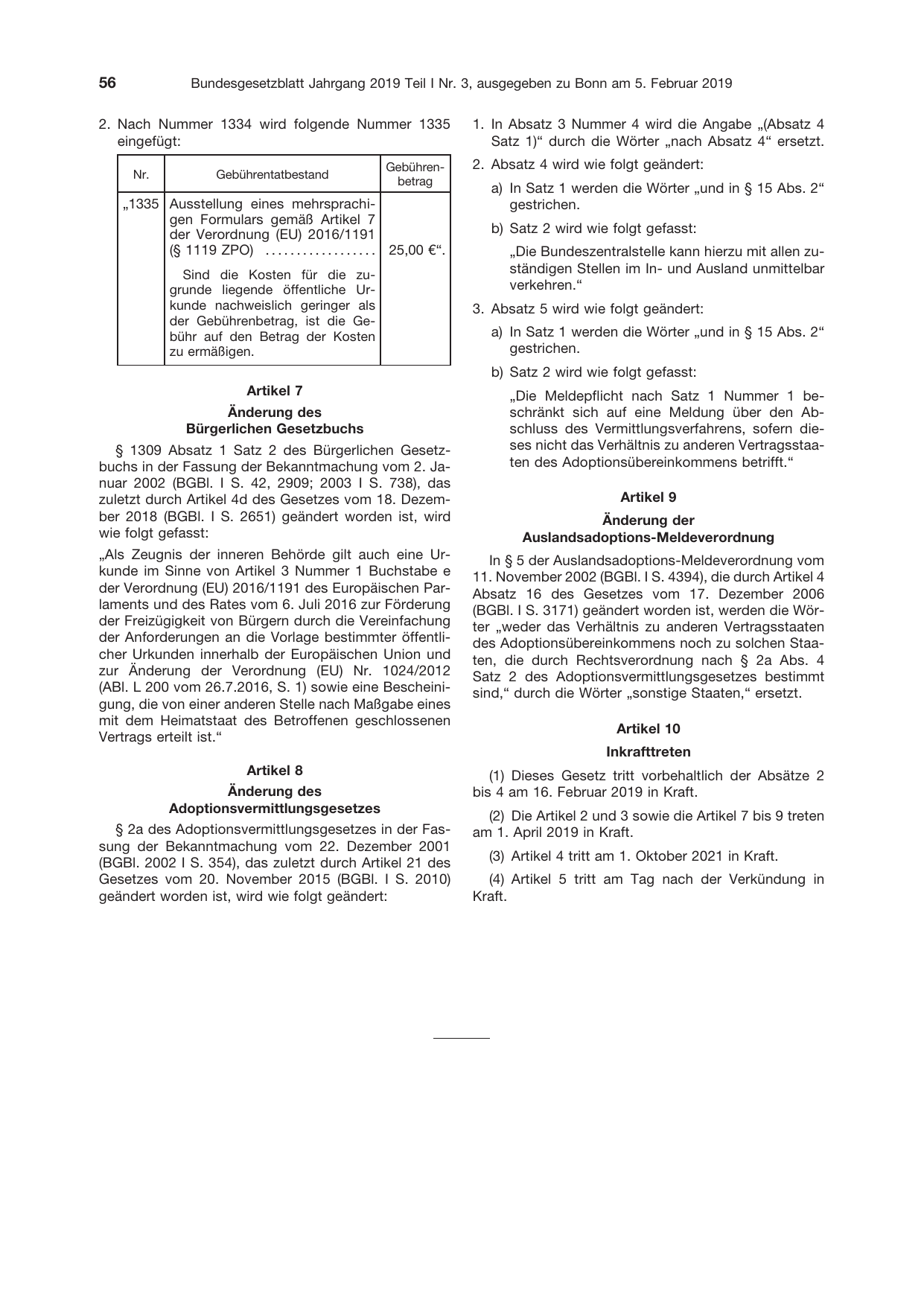 BGBl. 2019, Seite 56 — Originalseite als Abbildung