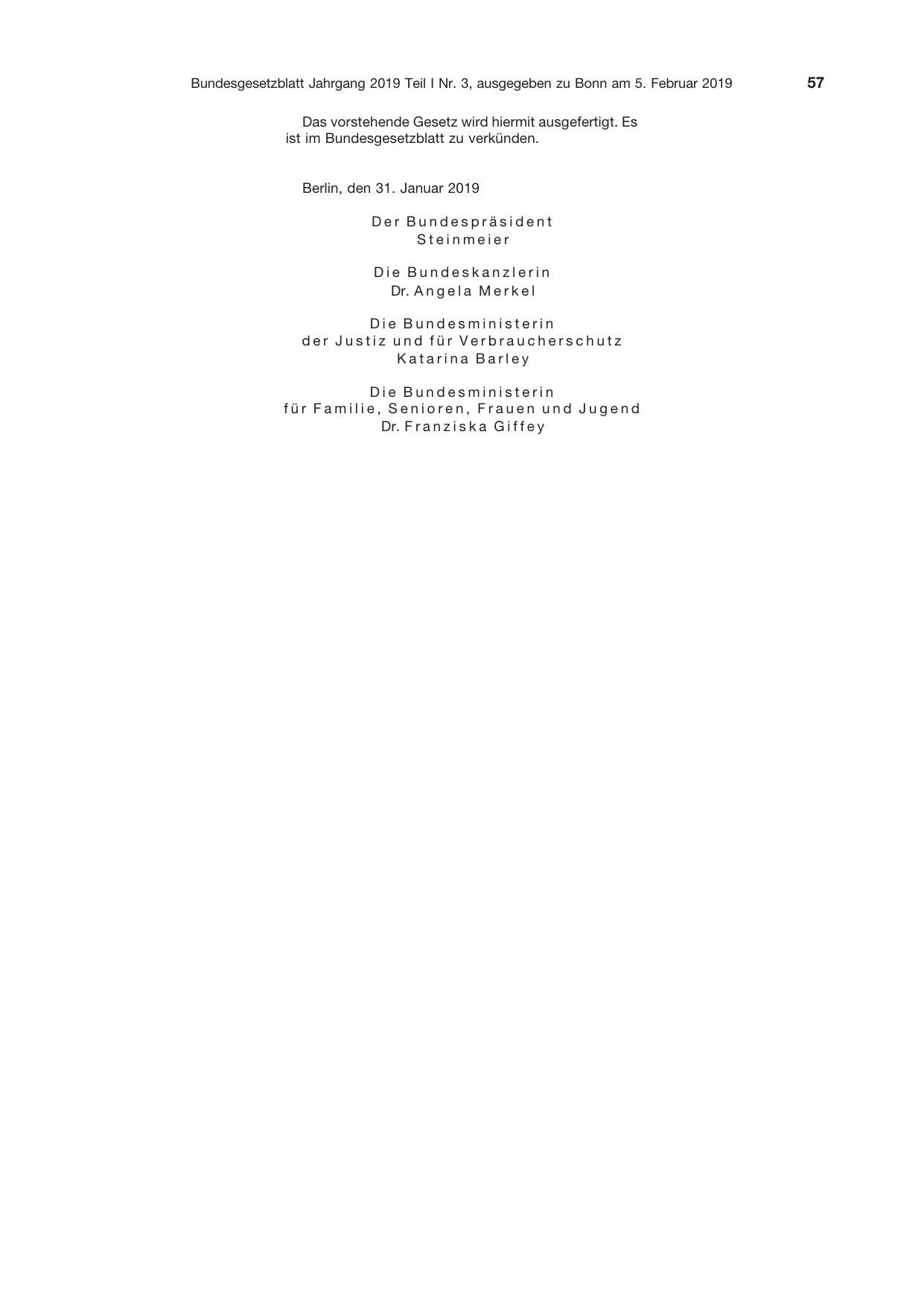 BGBl. 2019, Seite 57 — Originalseite als Abbildung
