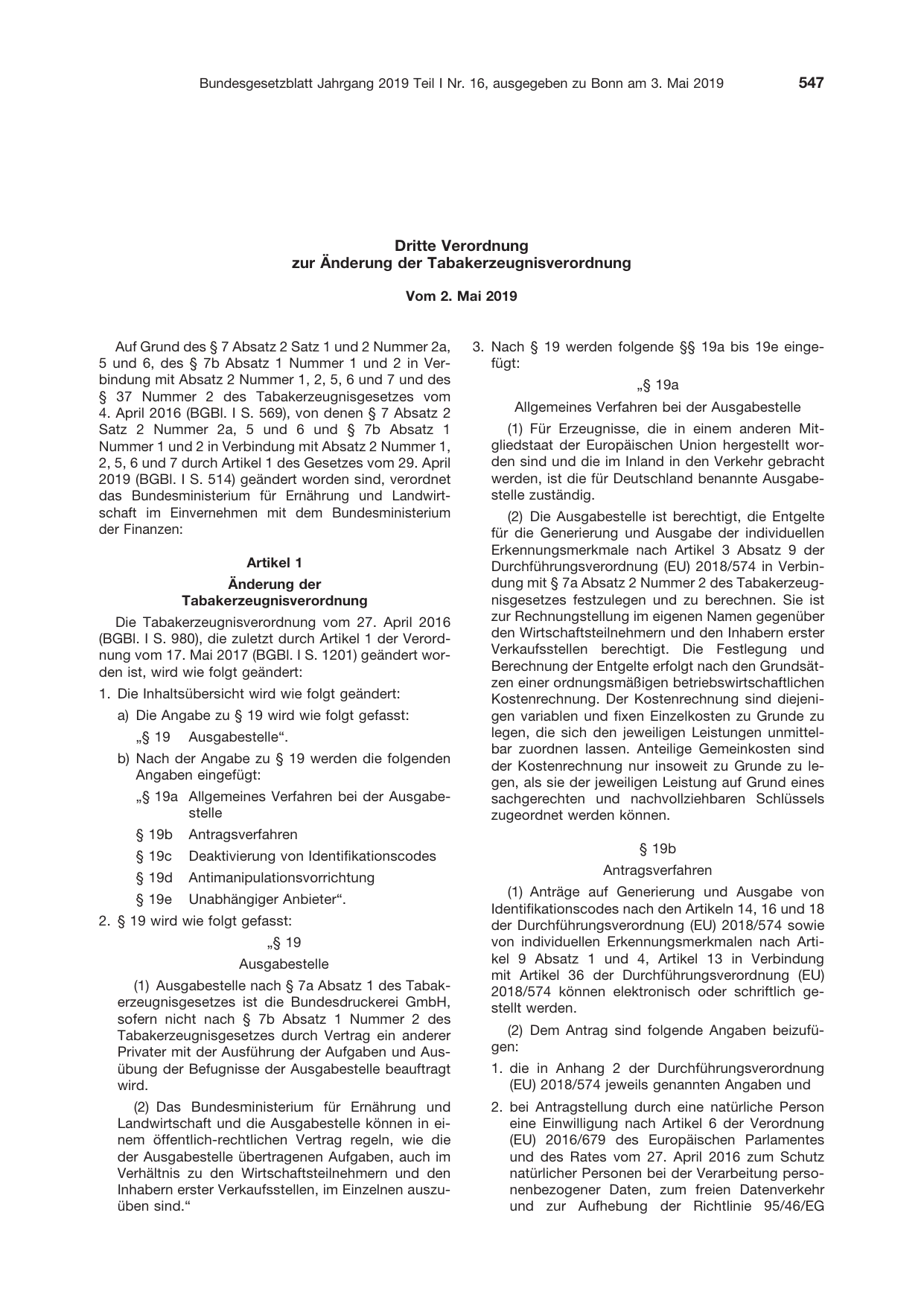 BGBl. 2019, Seite 547 — Originalseite als Abbildung