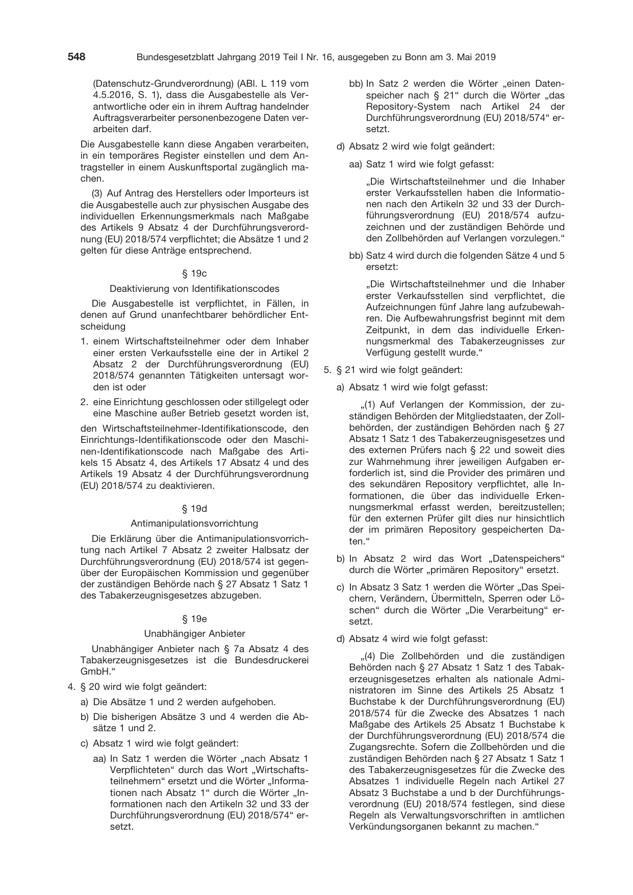 BGBl. 2019, Seite 548 — Originalseite als Abbildung