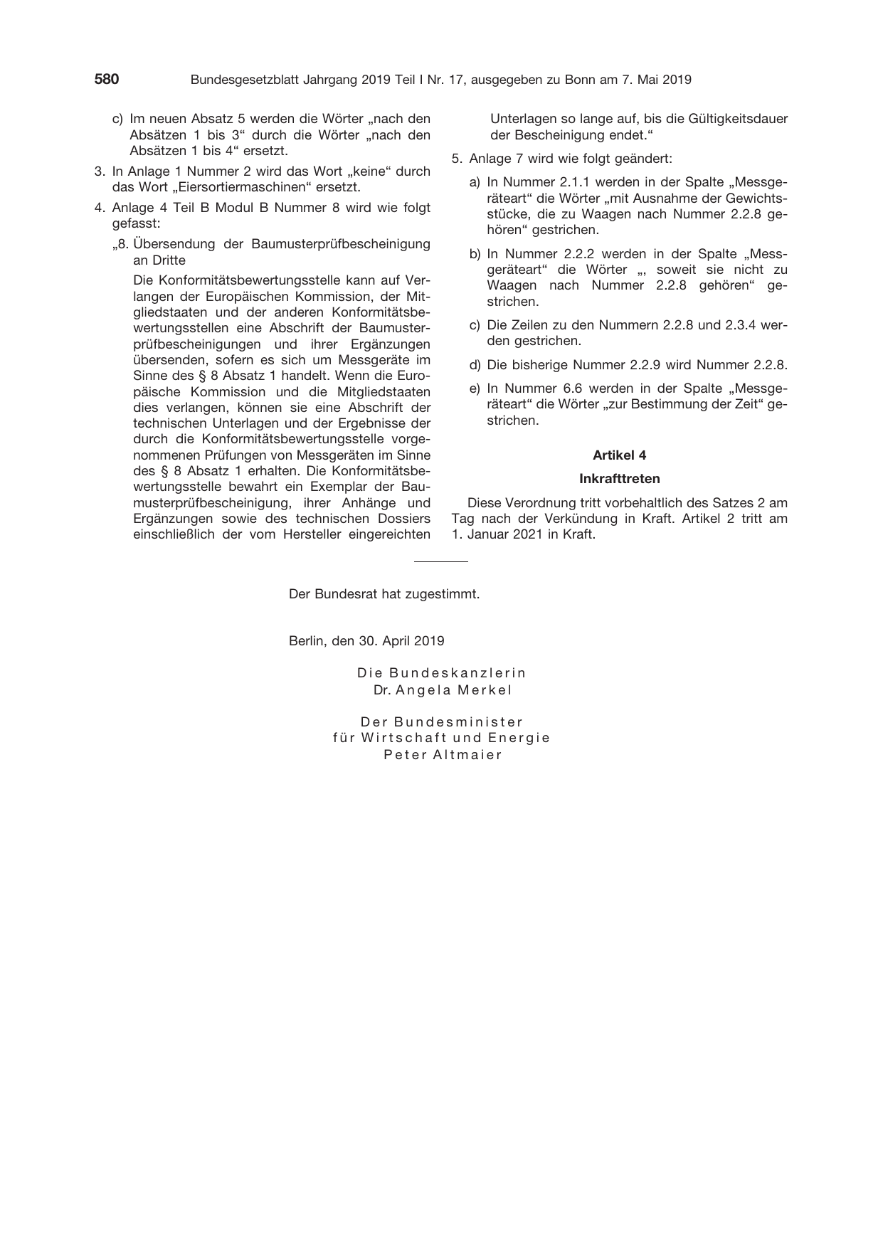 BGBl. 2019, Seite 580 — Originalseite als Abbildung