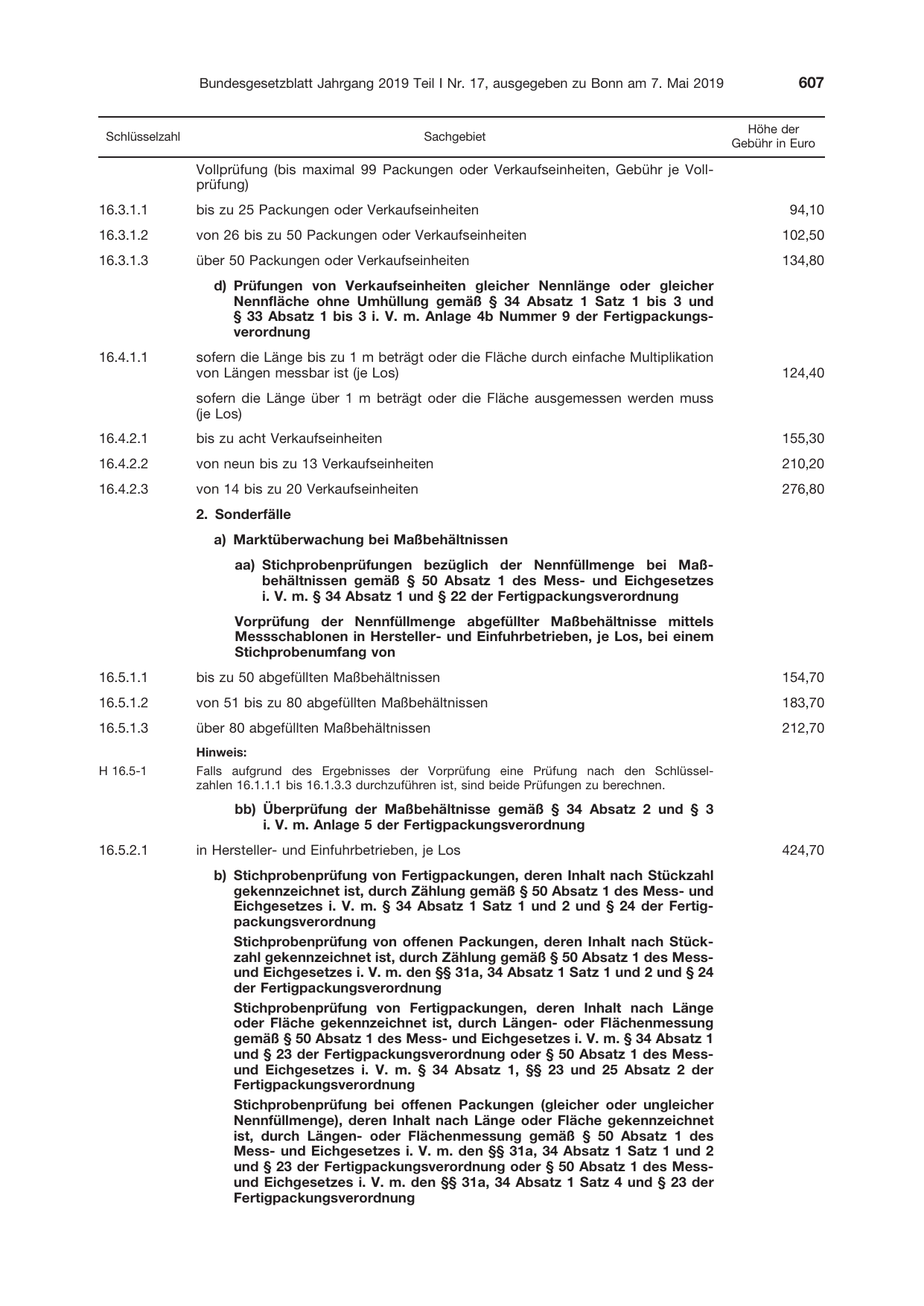 BGBl. 2019, Seite 607 — Originalseite als Abbildung