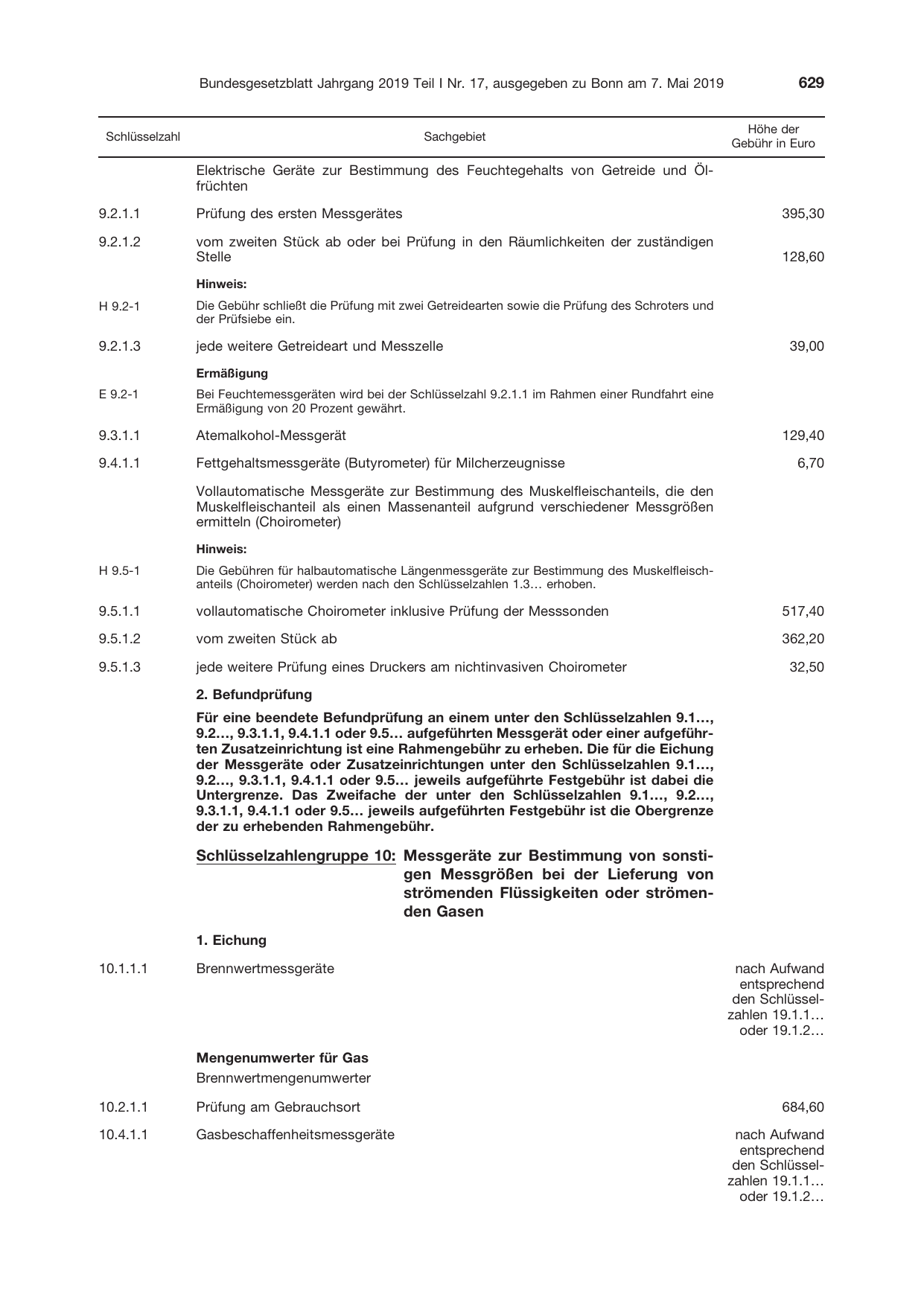 BGBl. 2019, Seite 629 — Originalseite als Abbildung
