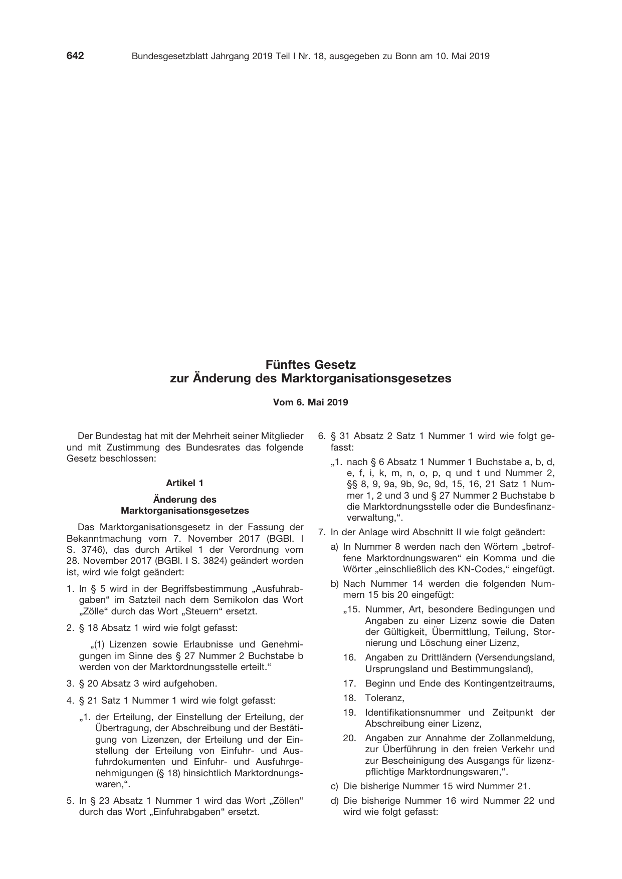 BGBl. 2019, Seite 642 — Originalseite als Abbildung