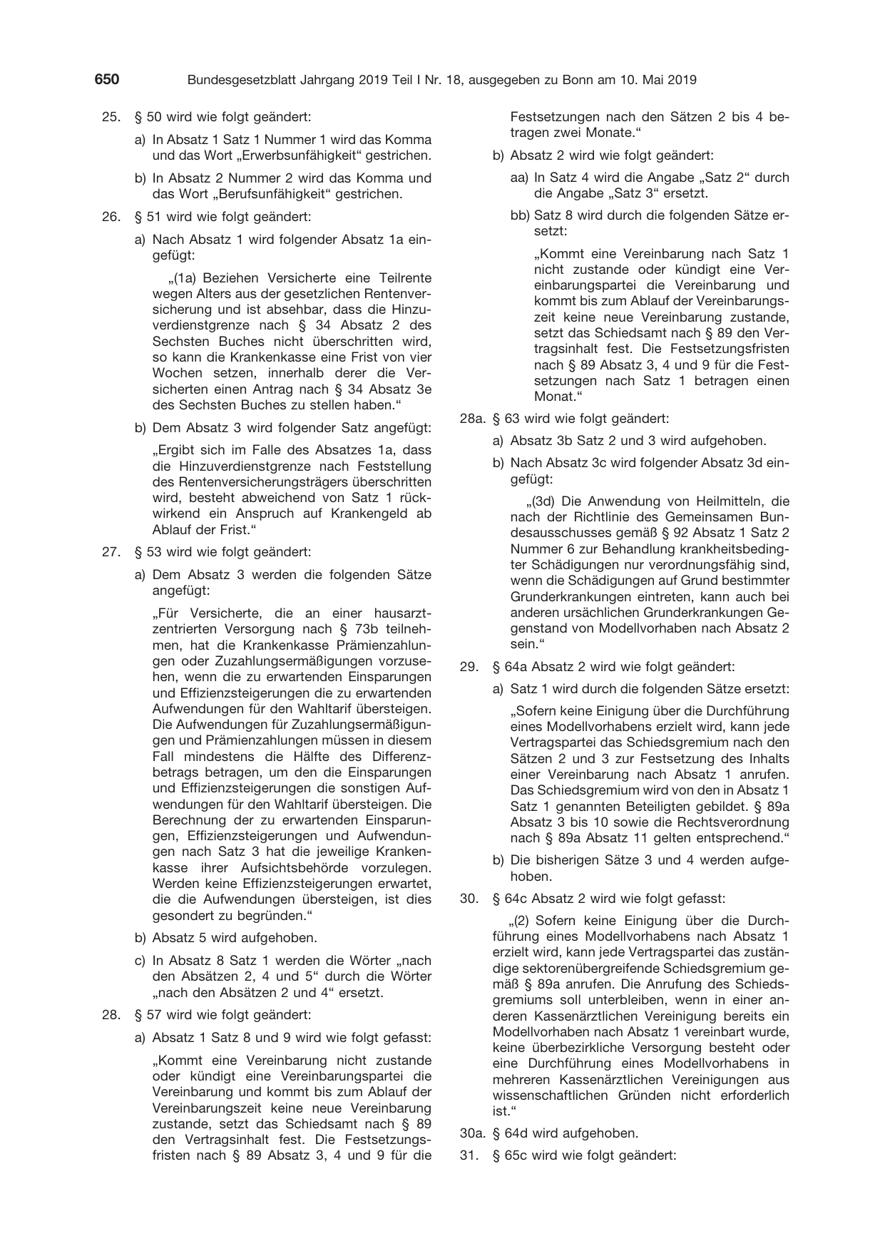 BGBl. 2019, Seite 650 — Originalseite als Abbildung