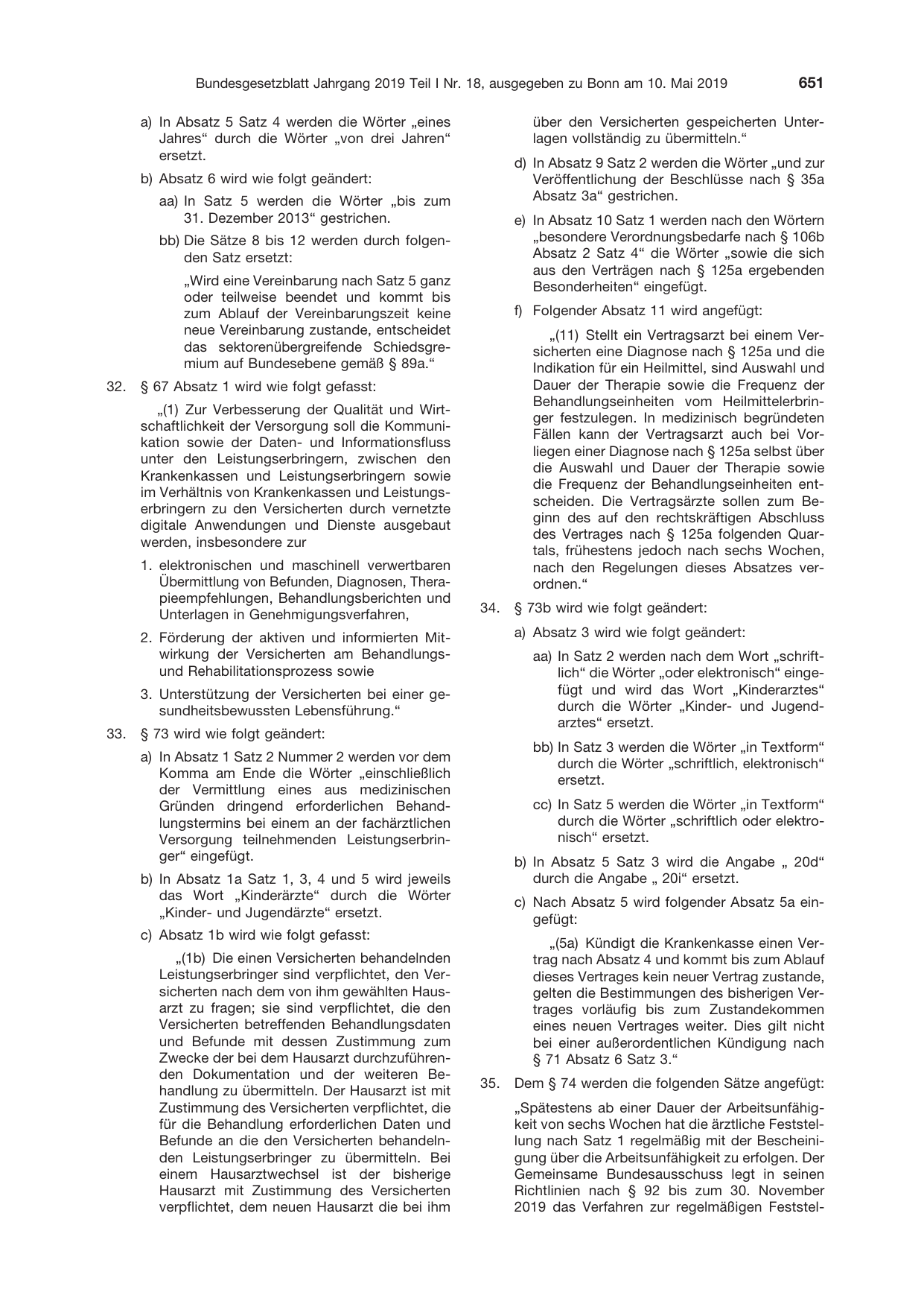 BGBl. 2019, Seite 651 — Originalseite als Abbildung
