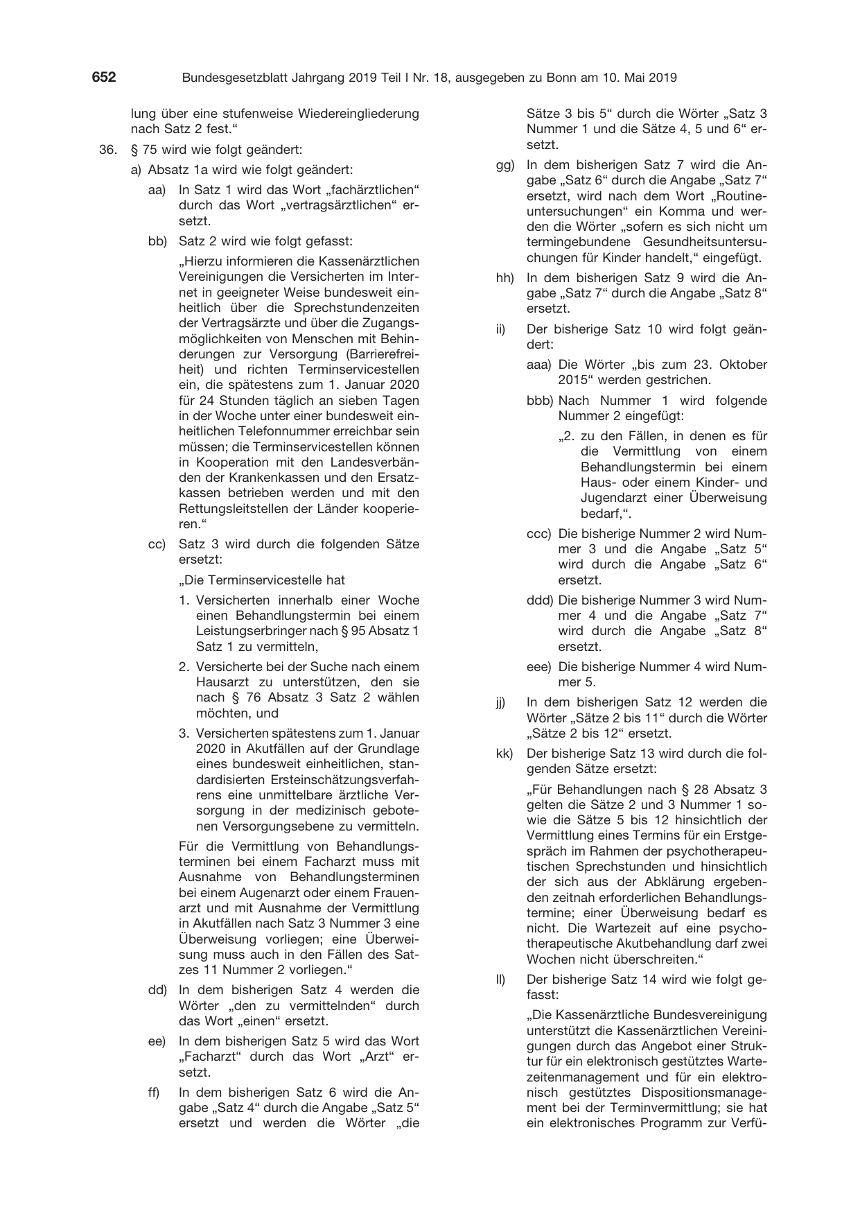 BGBl. 2019, Seite 652 — Originalseite als Abbildung