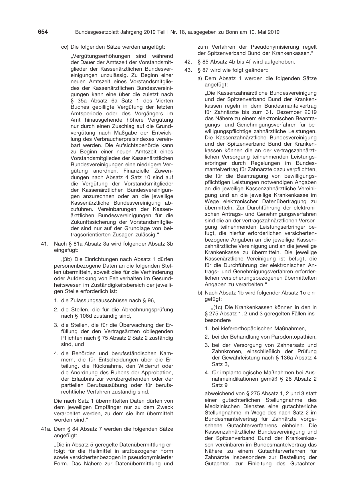 BGBl. 2019, Seite 654 — Originalseite als Abbildung
