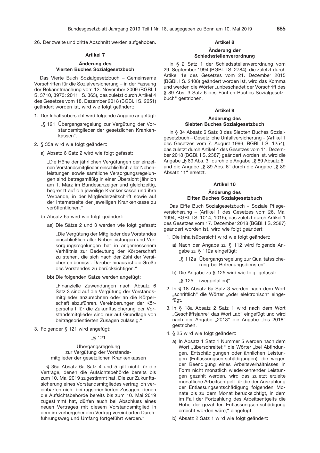 BGBl. 2019, Seite 685 — Originalseite als Abbildung