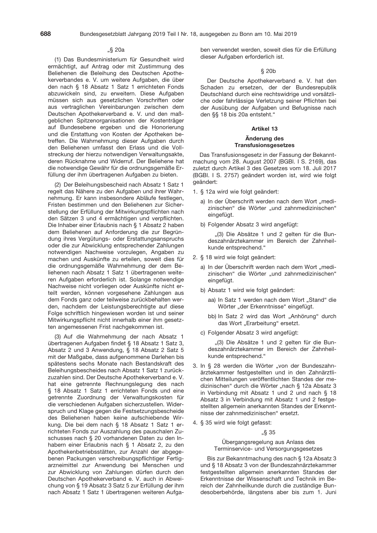 BGBl. 2019, Seite 688 — Originalseite als Abbildung