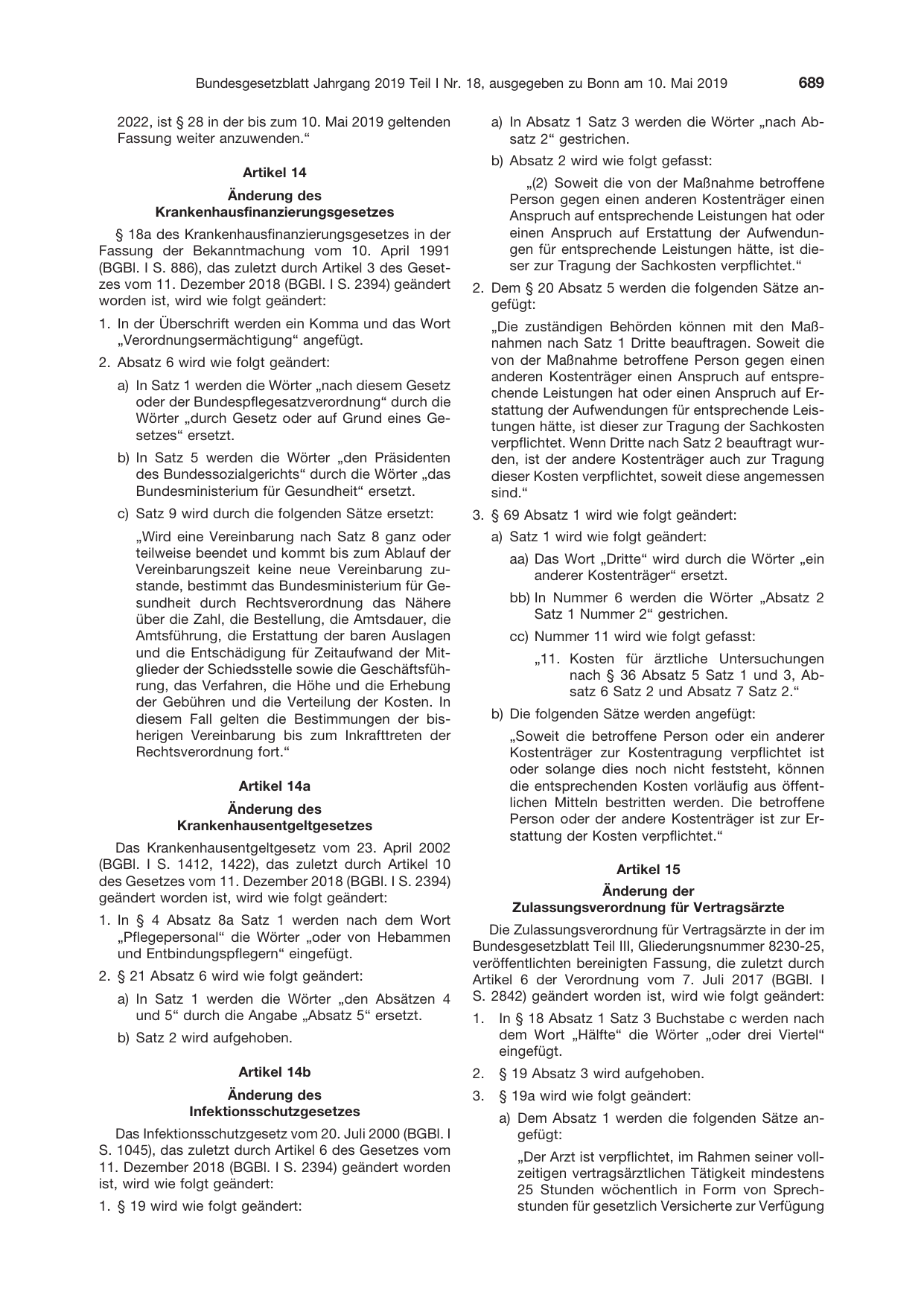 BGBl. 2019, Seite 689 — Originalseite als Abbildung