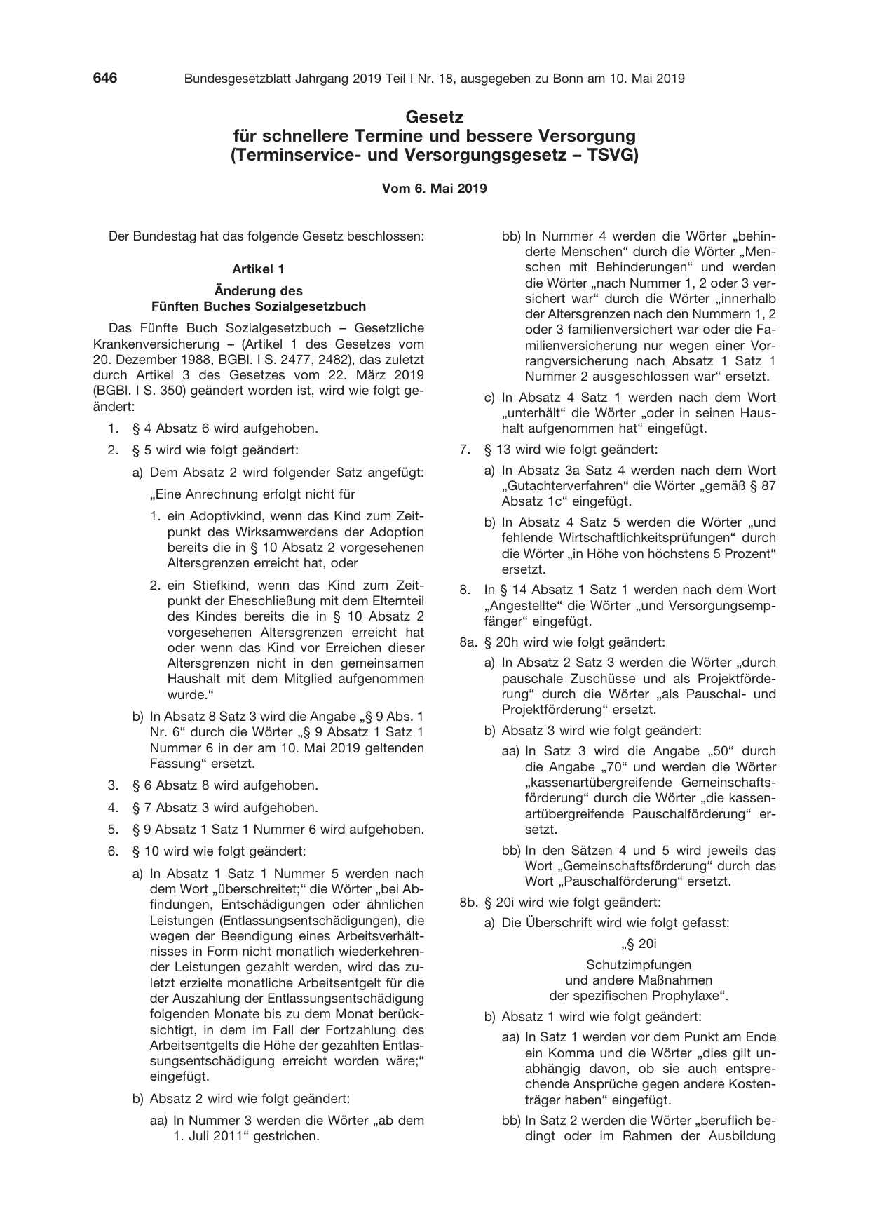 BGBl. 2019, Seite 646 — Originalseite als Abbildung