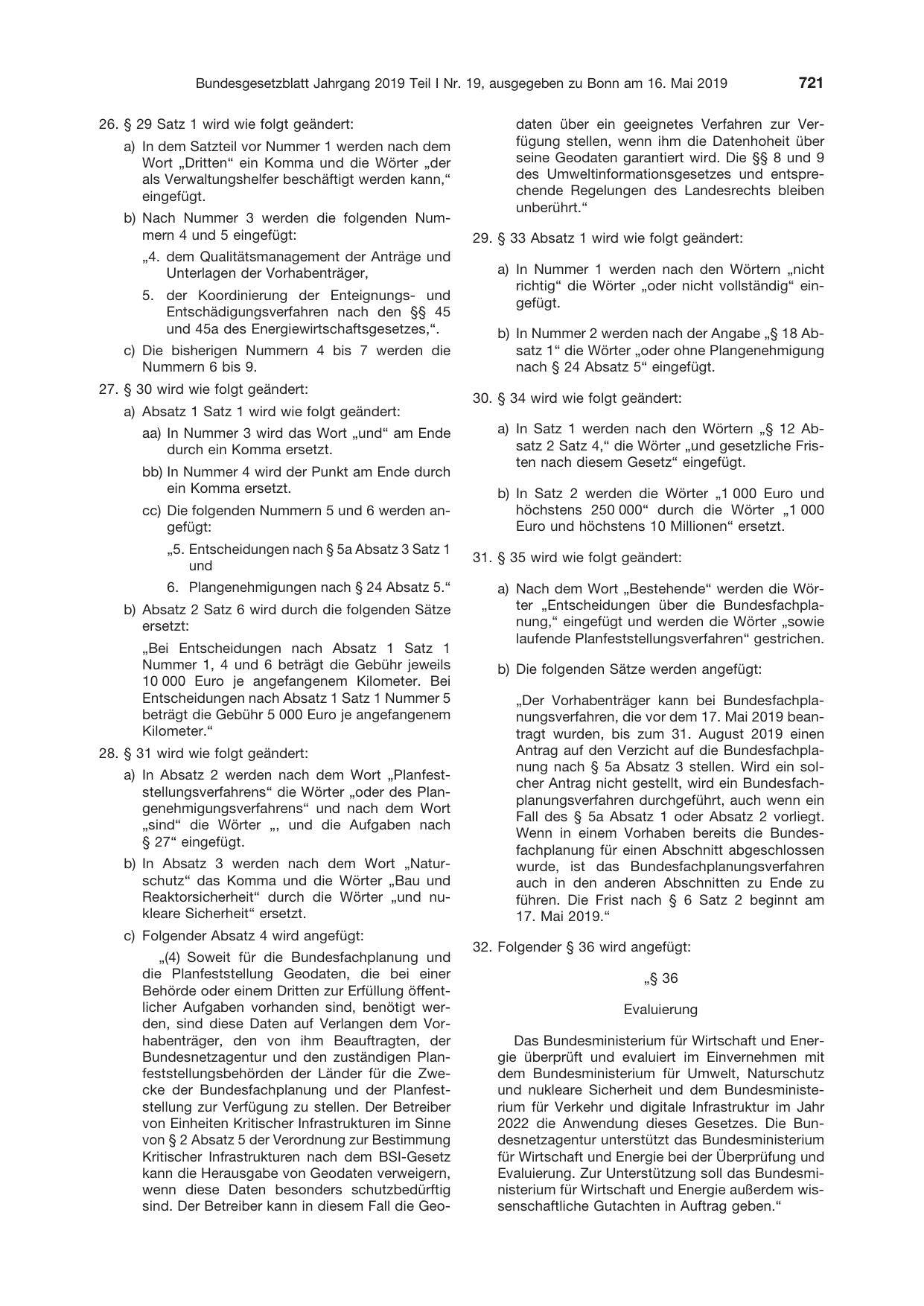 BGBl. 2019, Seite 721 — Originalseite als Abbildung