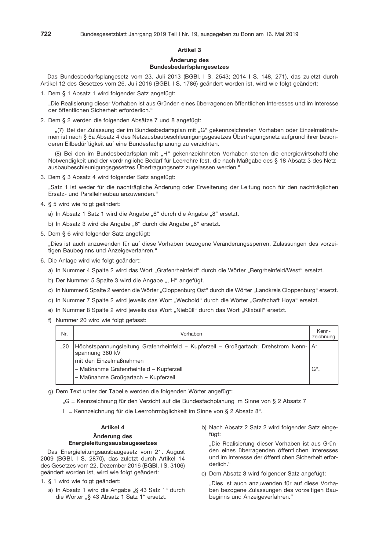 BGBl. 2019, Seite 722 — Originalseite als Abbildung