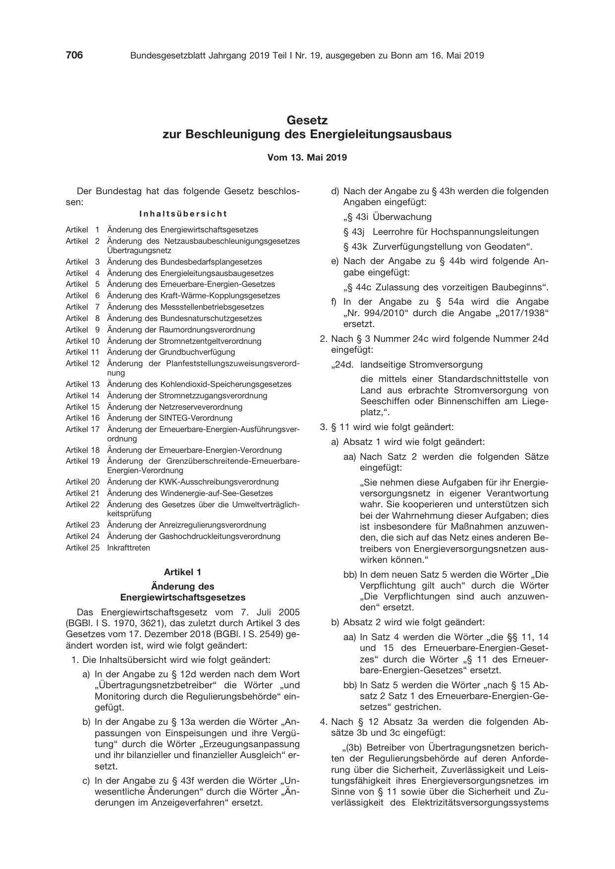 BGBl. 2019, Seite 706 — Originalseite als Abbildung