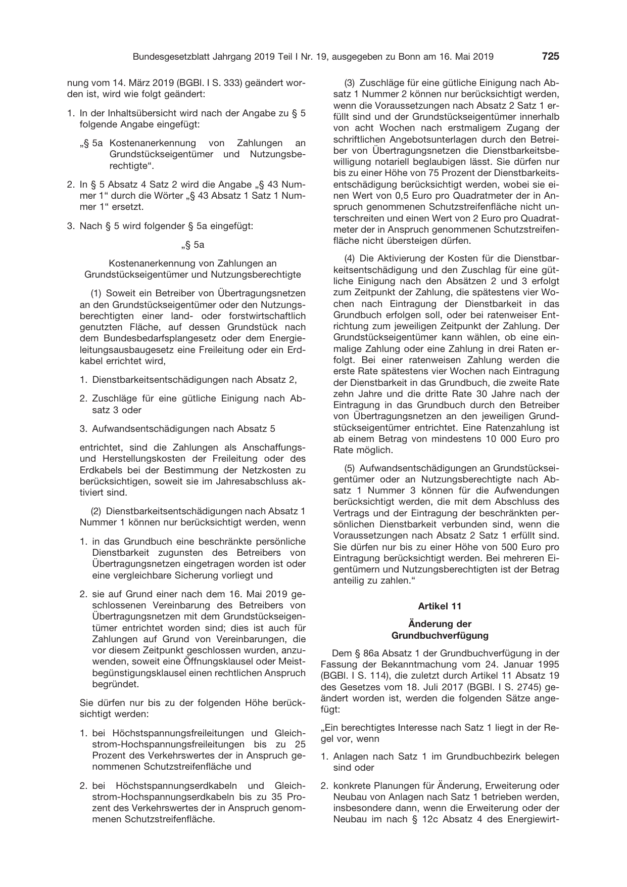 BGBl. 2019, Seite 725 — Originalseite als Abbildung