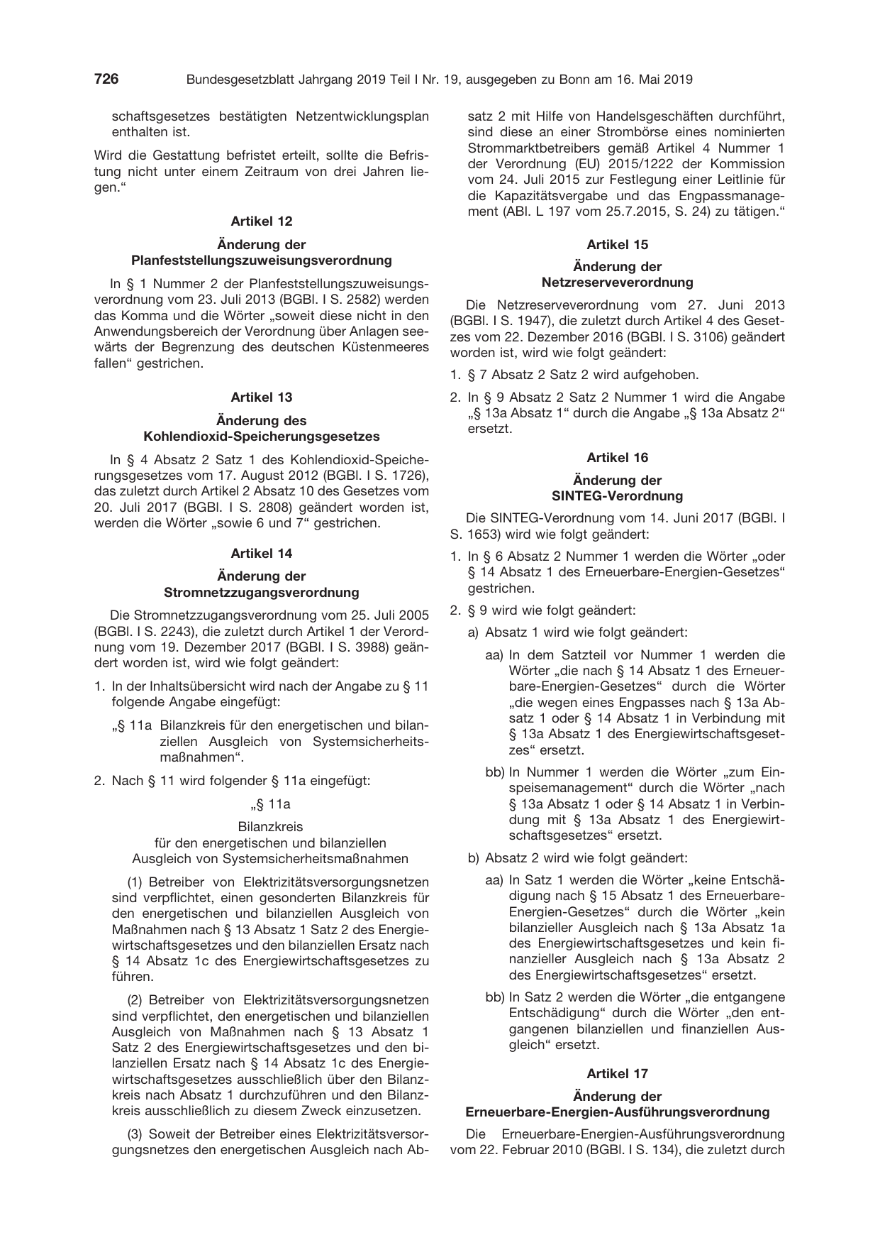 BGBl. 2019, Seite 726 — Originalseite als Abbildung