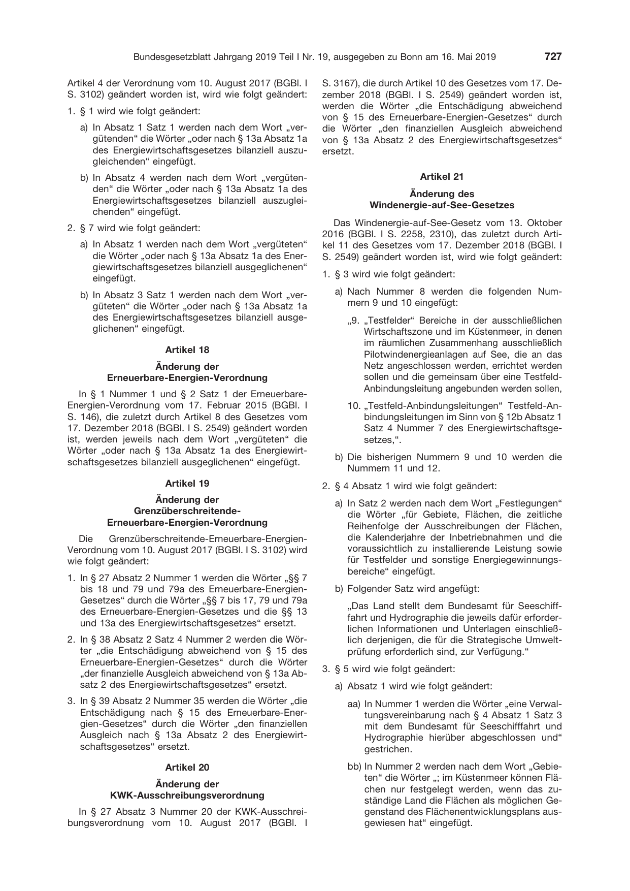 BGBl. 2019, Seite 727 — Originalseite als Abbildung