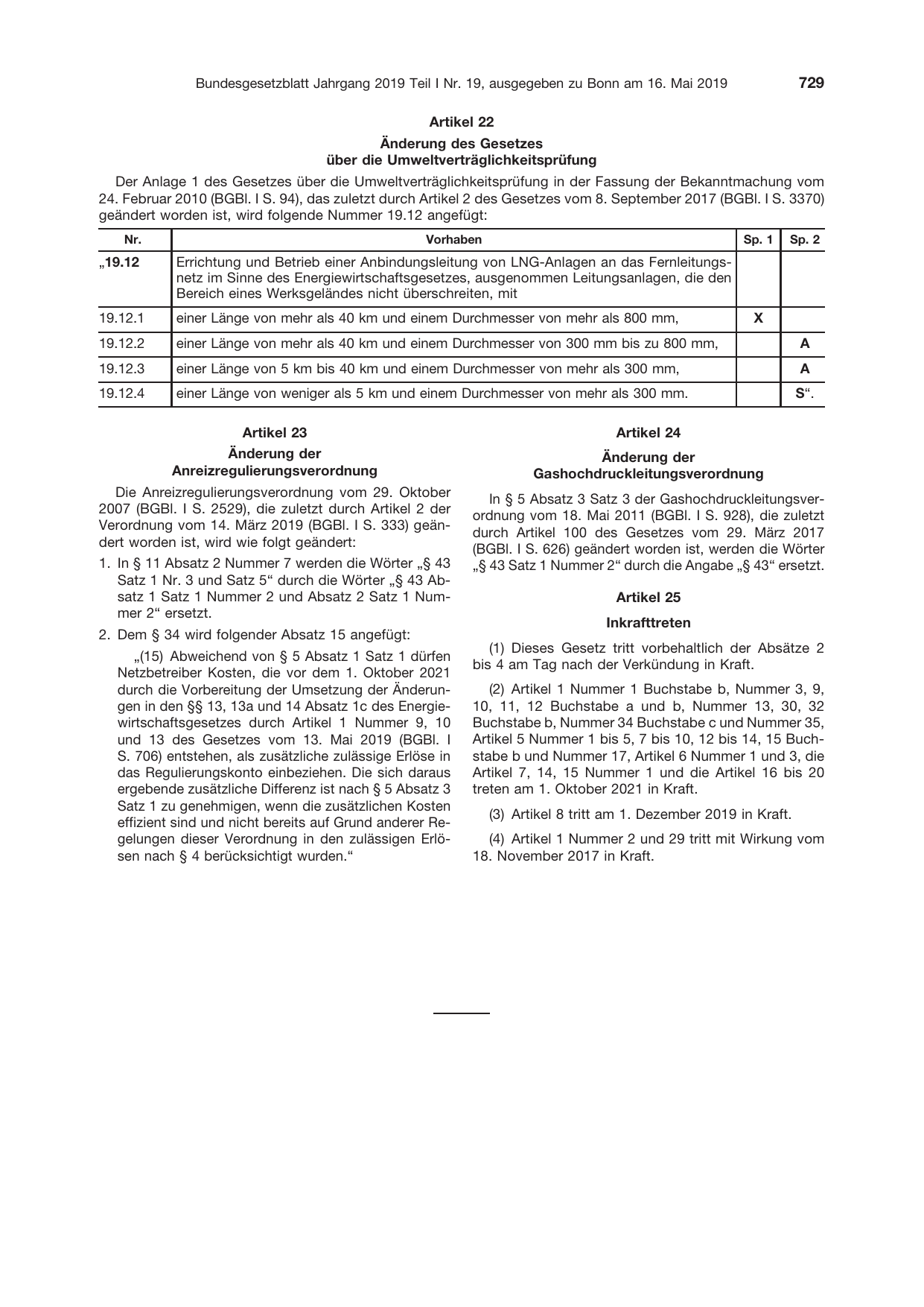 BGBl. 2019, Seite 729 — Originalseite als Abbildung