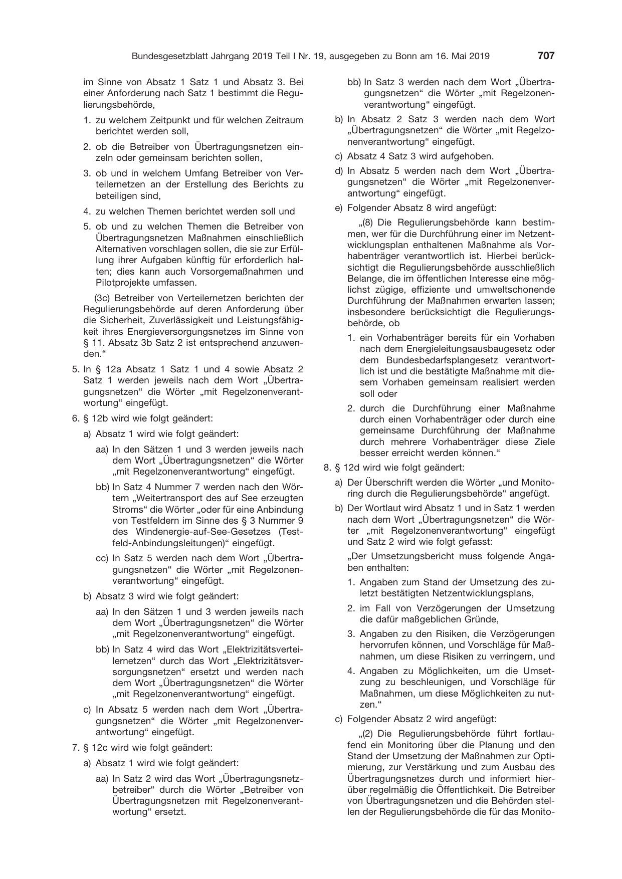 BGBl. 2019, Seite 707 — Originalseite als Abbildung
