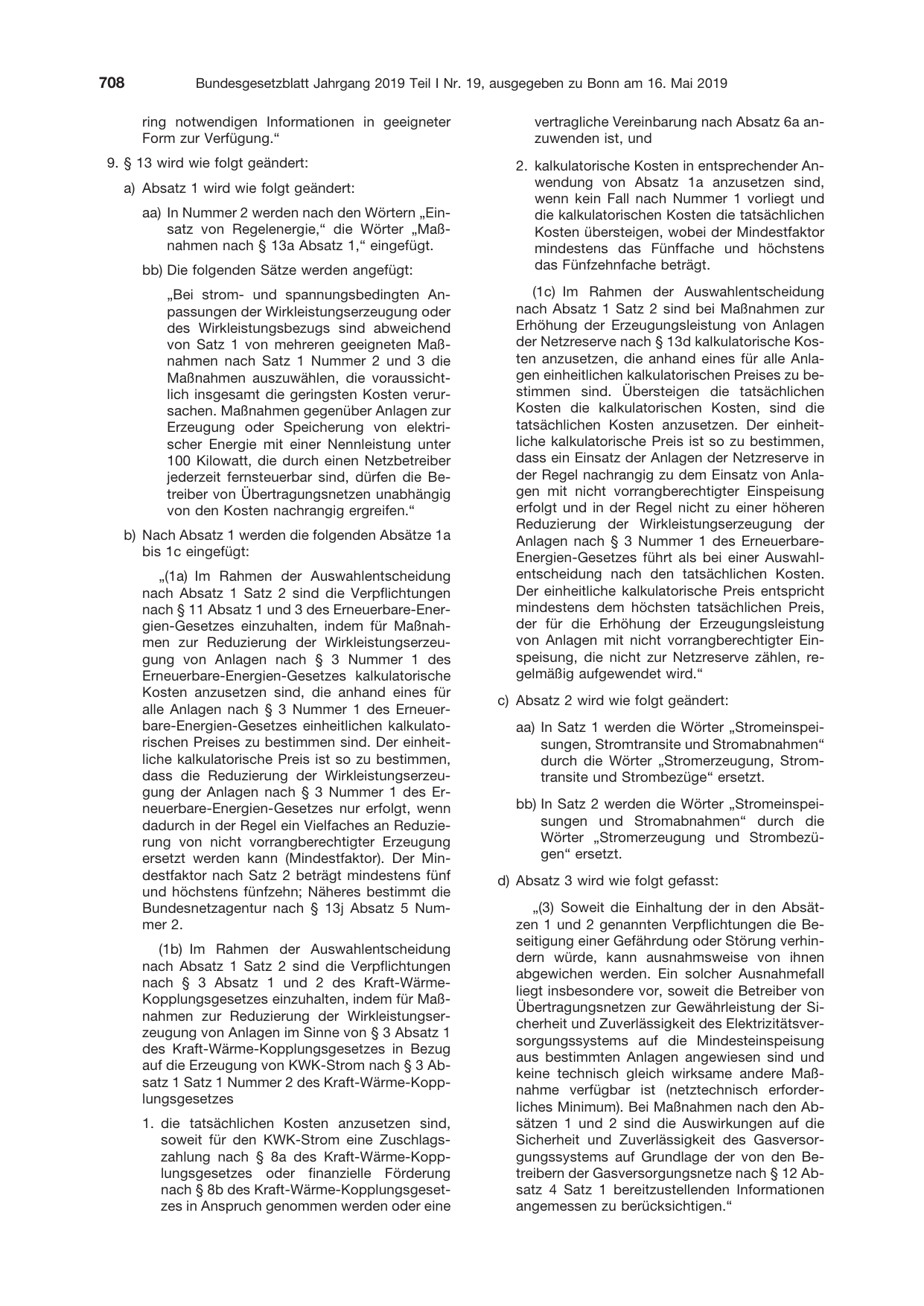 BGBl. 2019, Seite 708 — Originalseite als Abbildung
