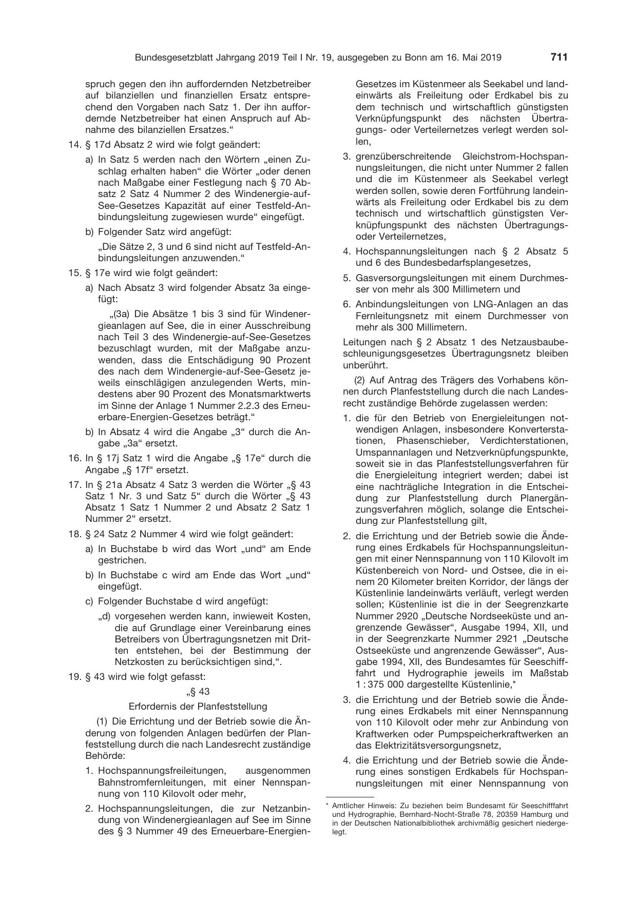 BGBl. 2019, Seite 711 — Originalseite als Abbildung