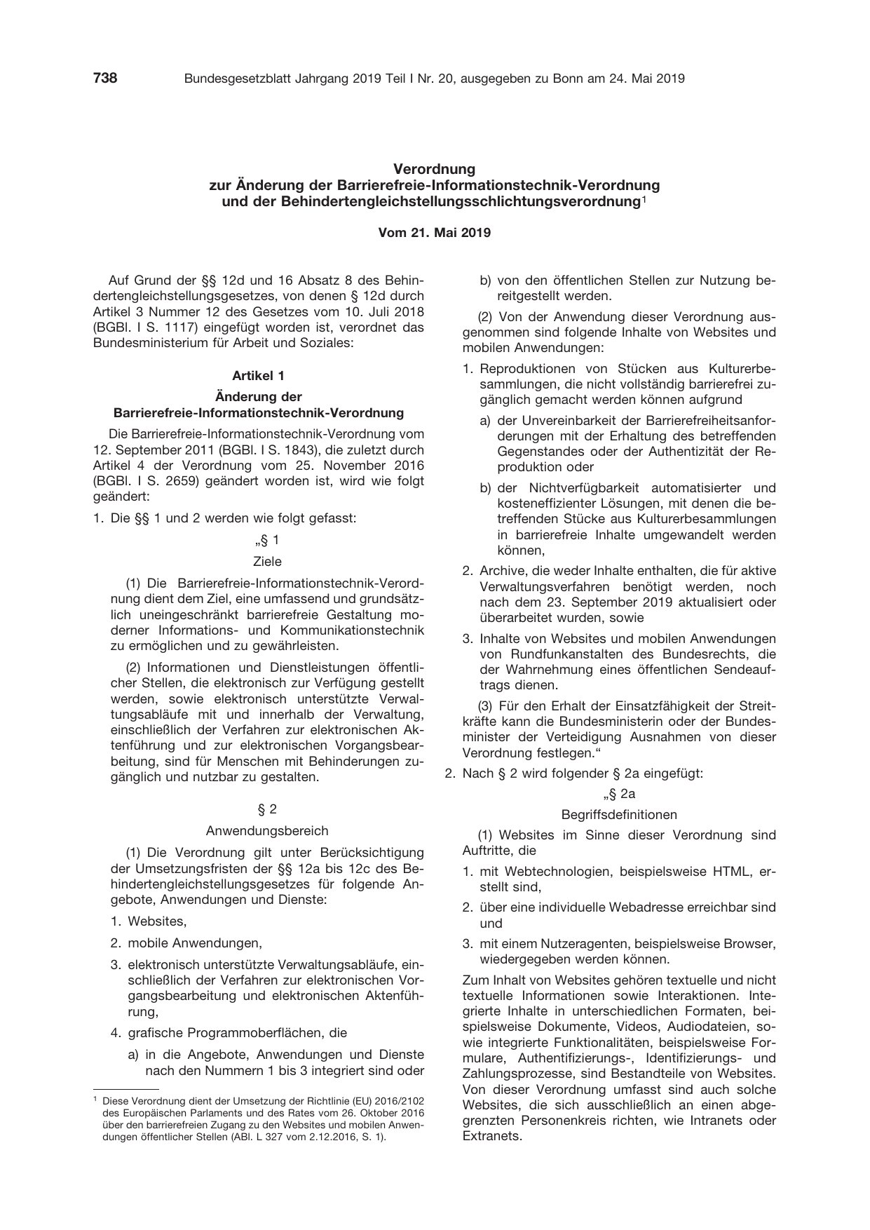 BGBl. 2019, Seite 738 — Originalseite als Abbildung
