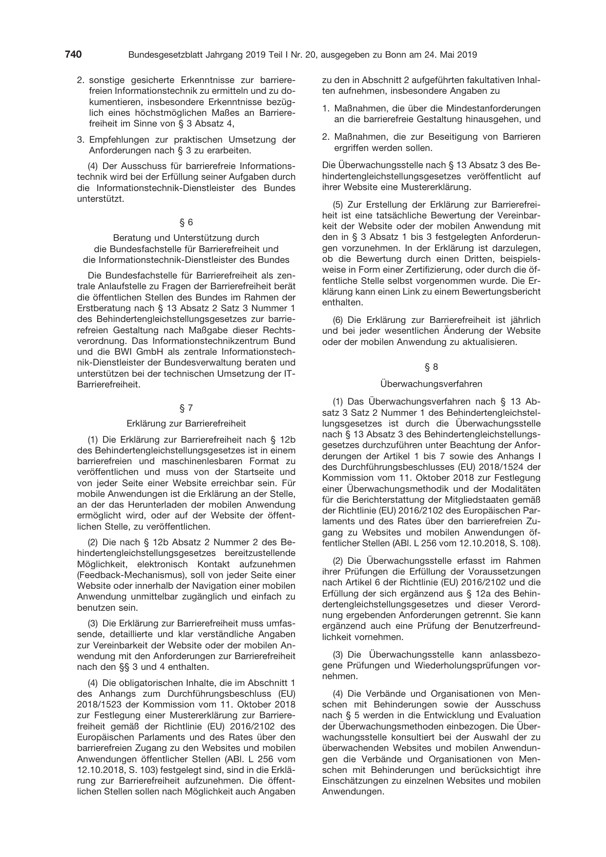 BGBl. 2019, Seite 740 — Originalseite als Abbildung
