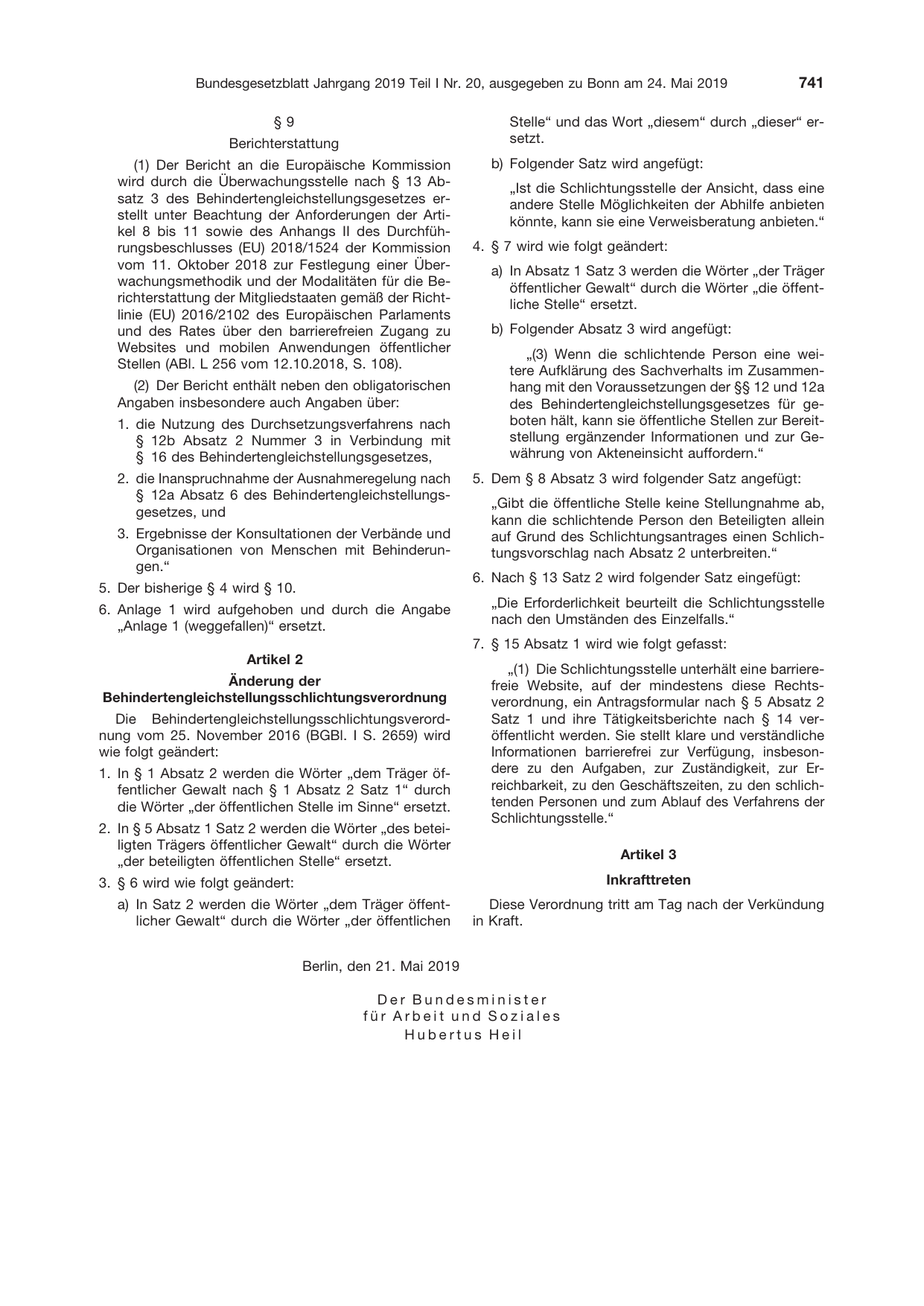 BGBl. 2019, Seite 741 — Originalseite als Abbildung